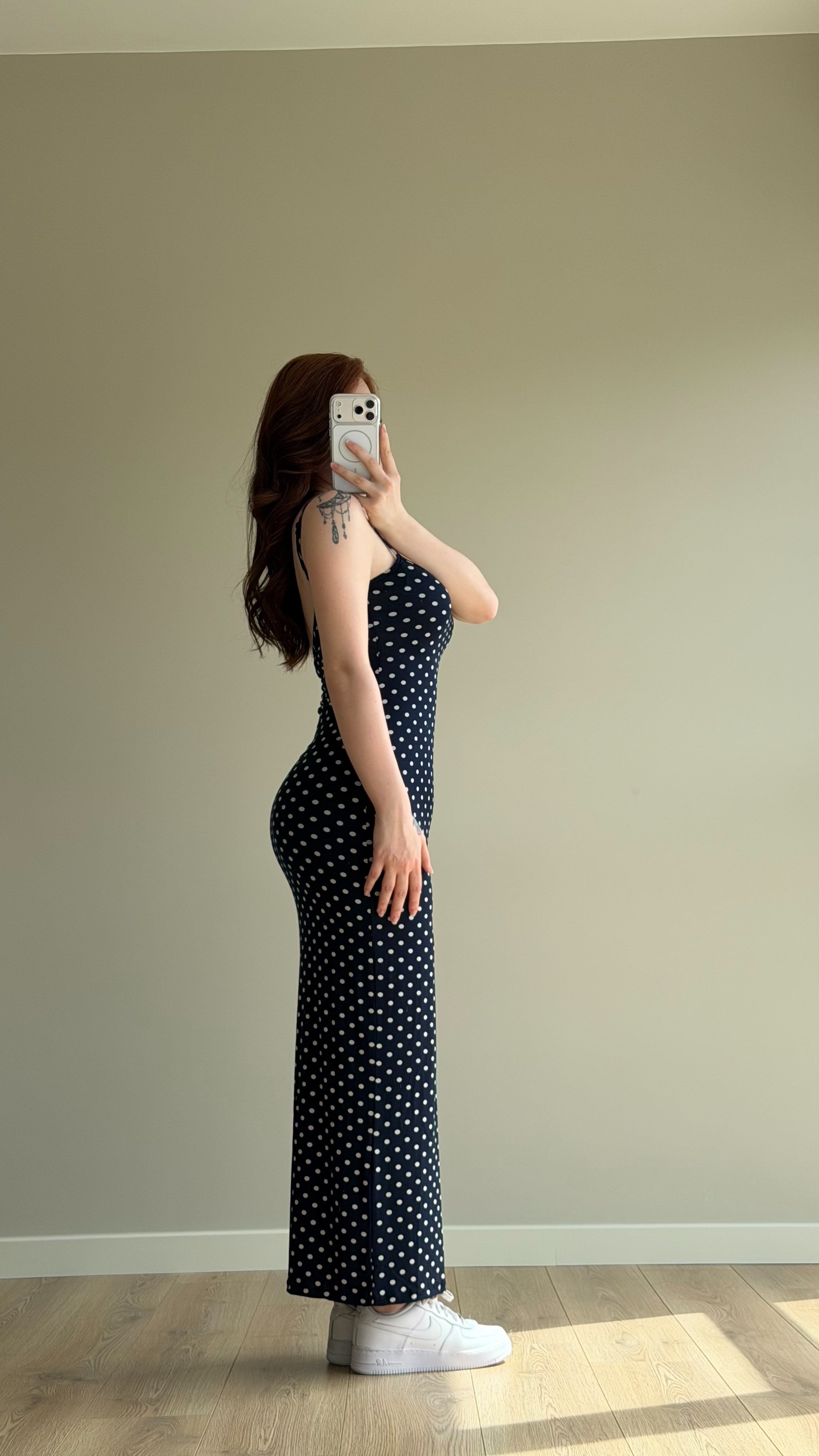 İp Askılı Puantiyeli Basıc Elbise Lacivert