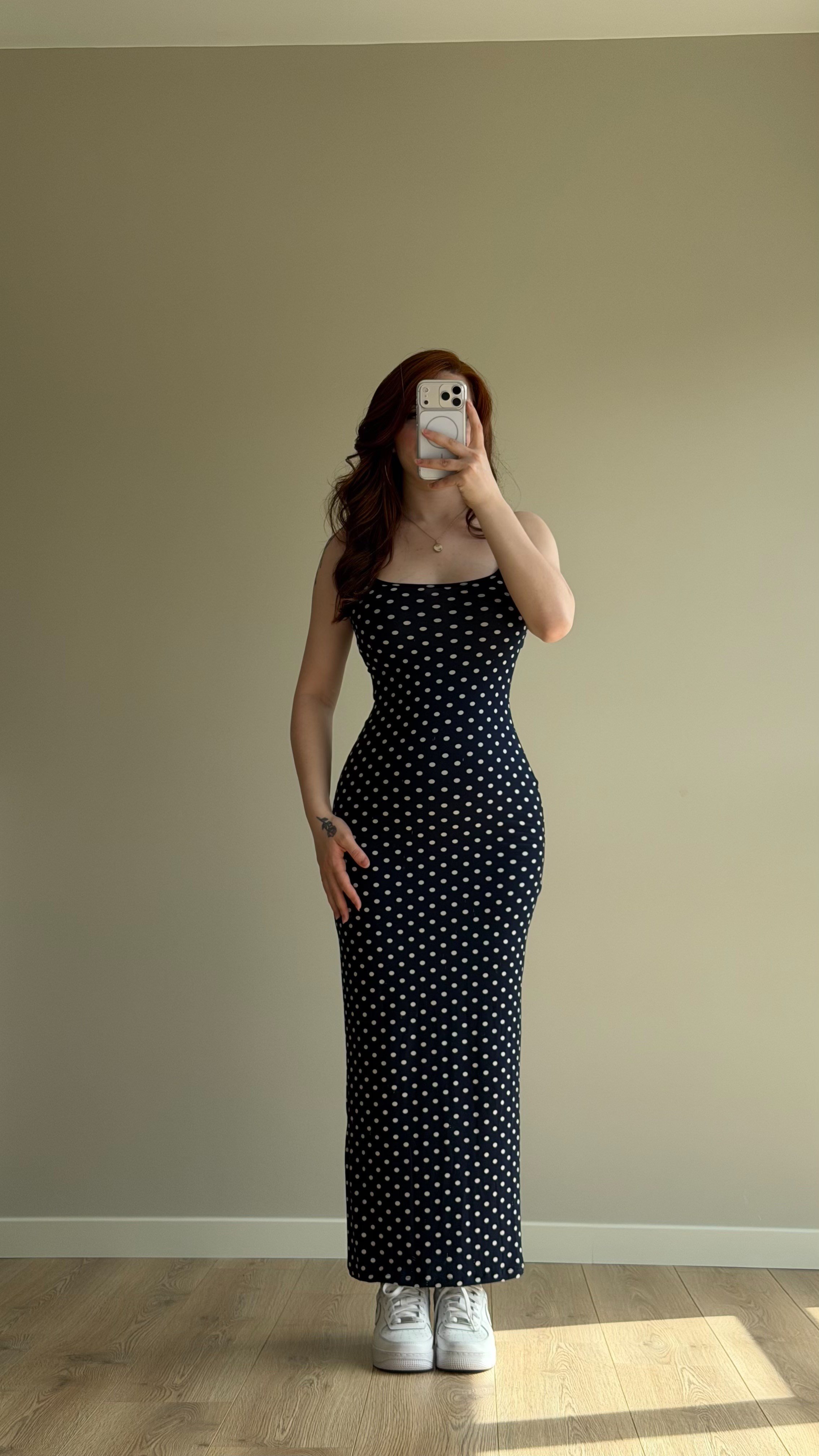 İp Askılı Puantiyeli Basıc Elbise Lacivert