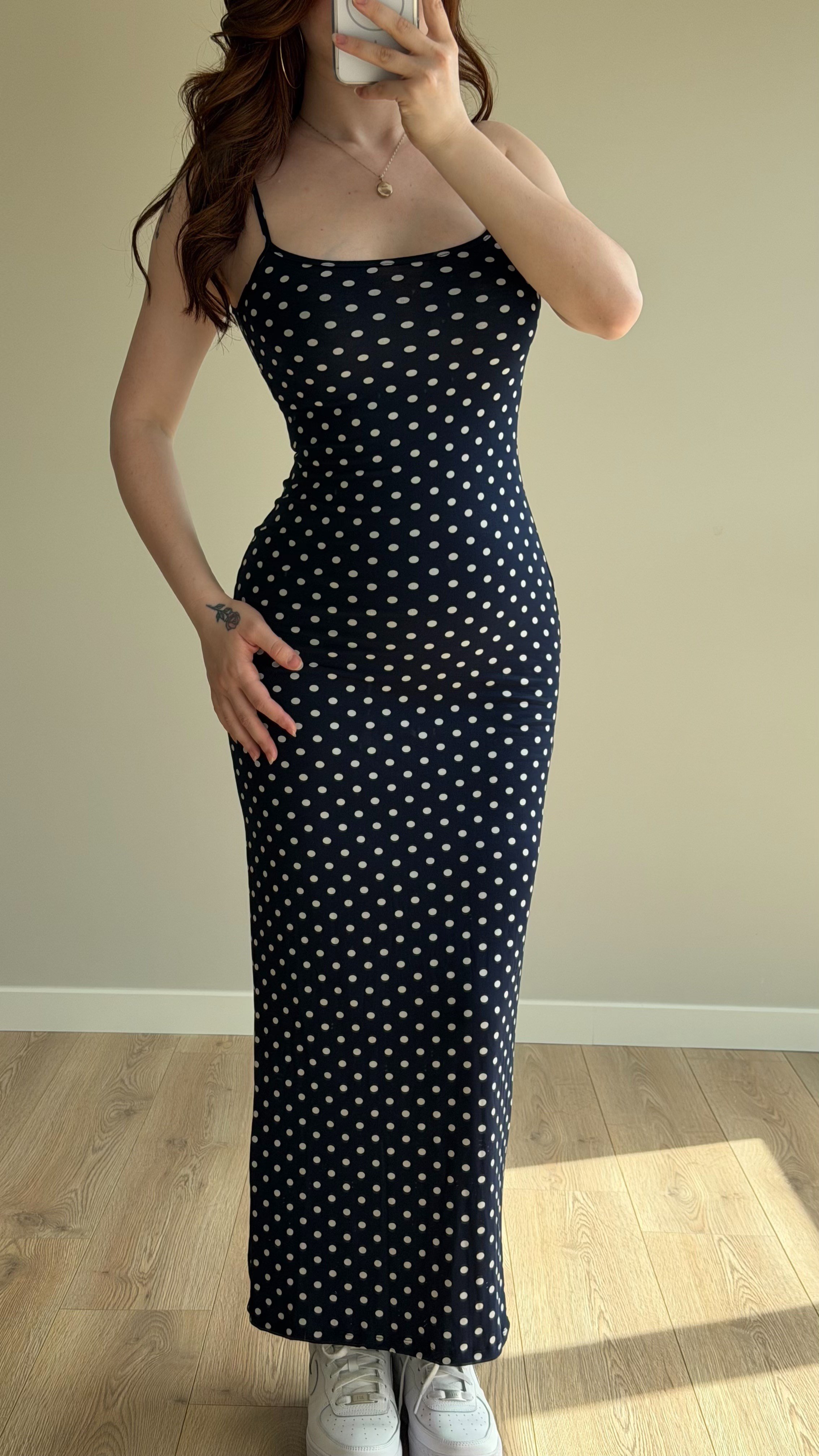 İp Askılı Puantiyeli Basıc Elbise Lacivert