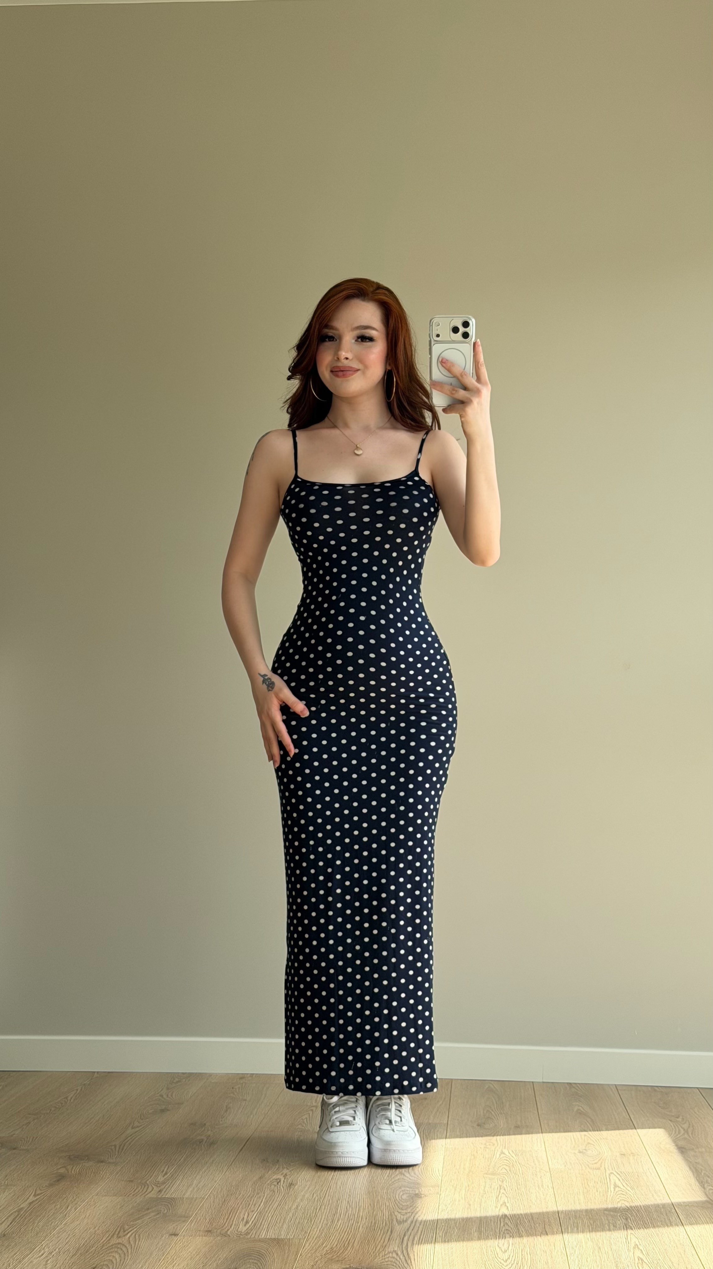 İp Askılı Puantiyeli Basıc Elbise Lacivert