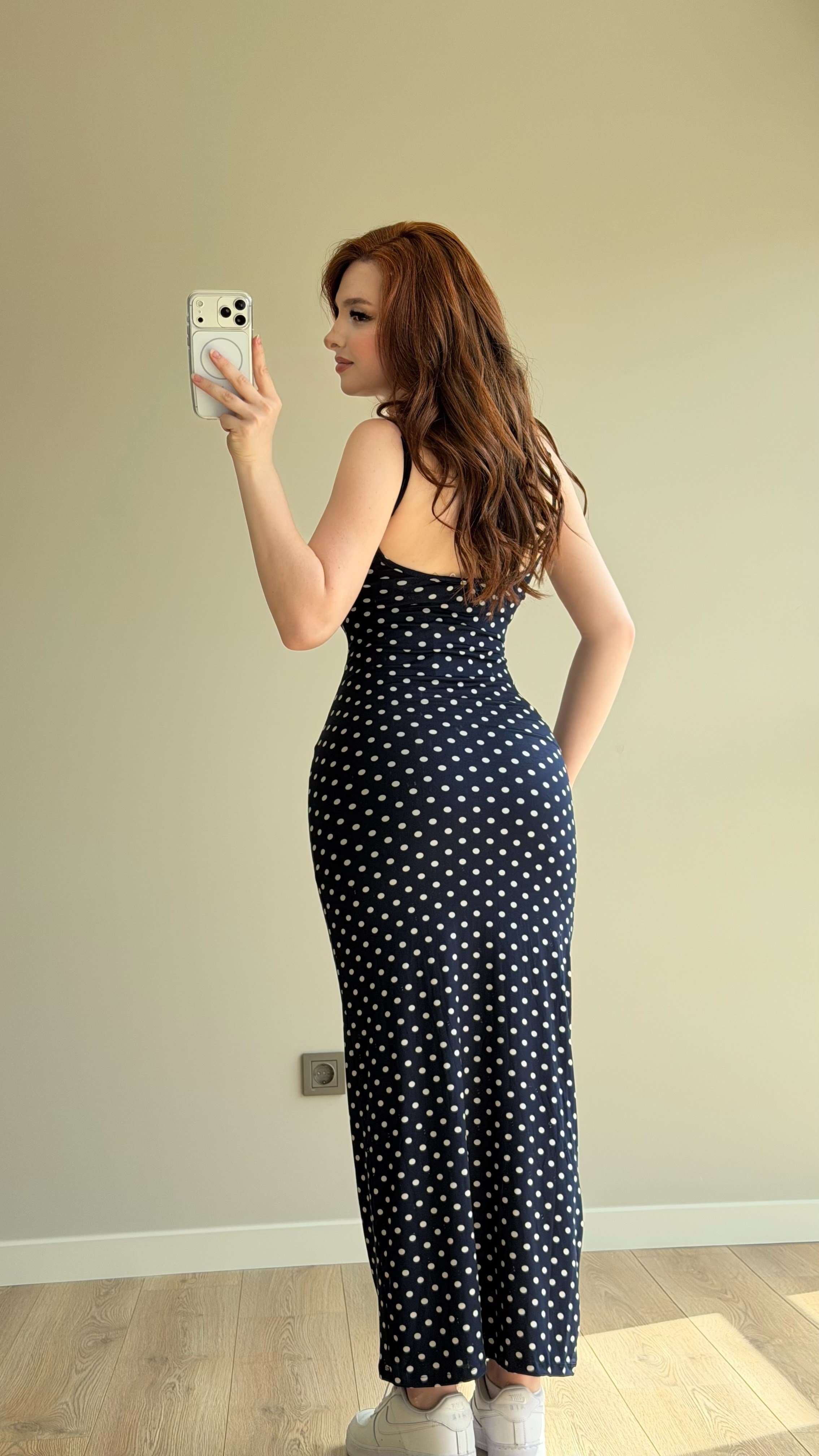 İp Askılı Puantiyeli Basıc Elbise Lacivert