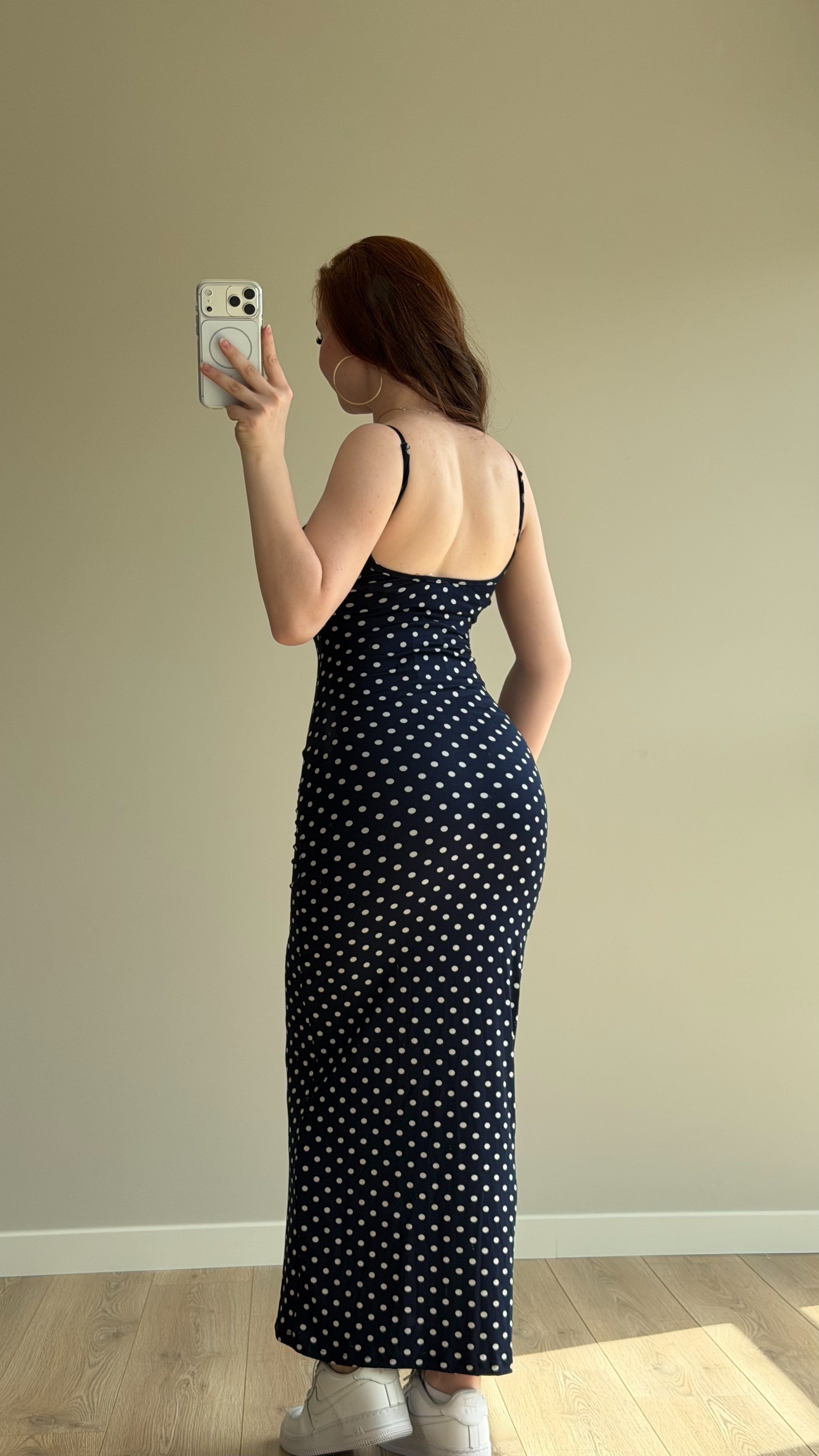 İp Askılı Puantiyeli Basıc Elbise Lacivert