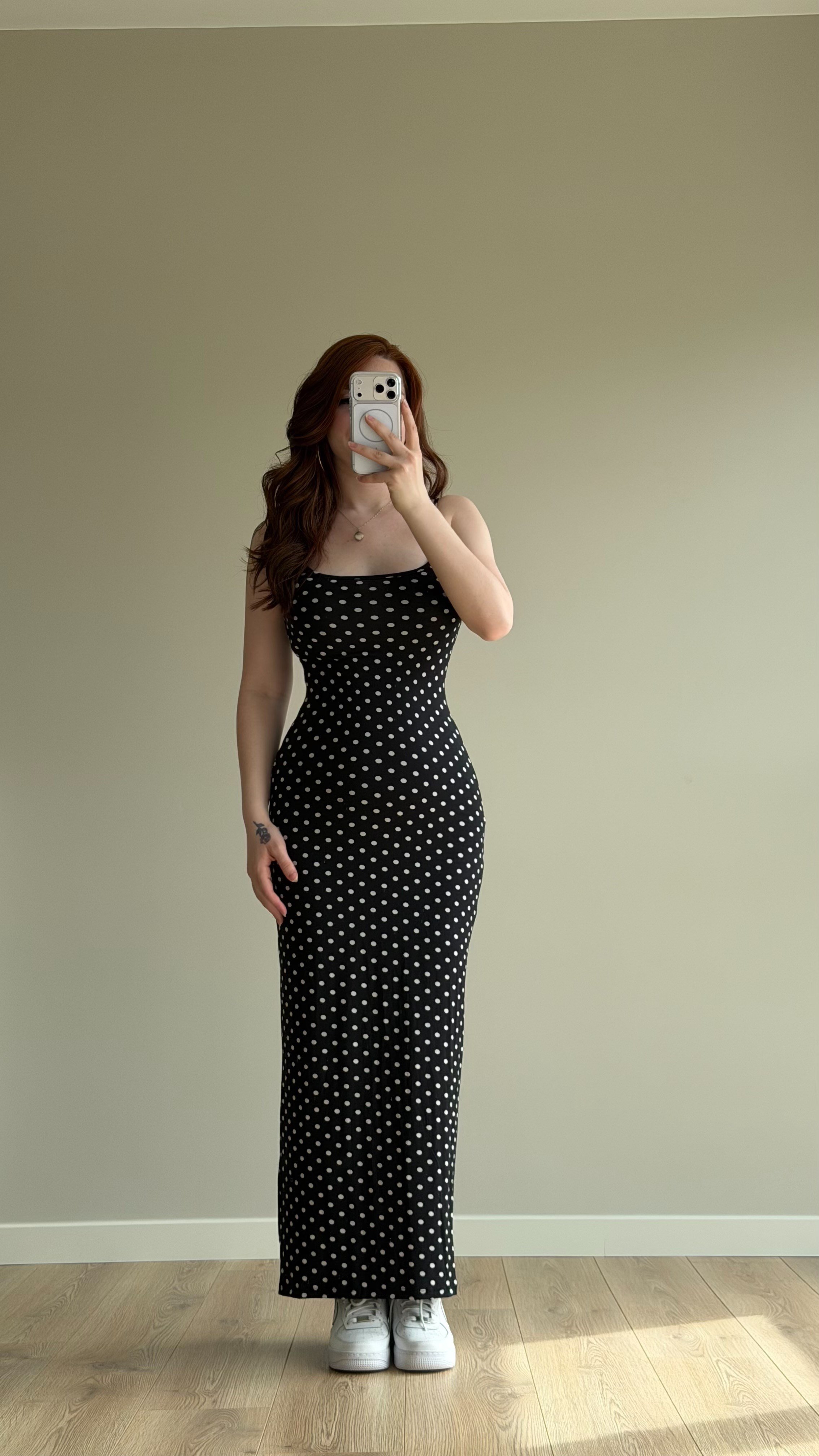 İp Askılı Puantiyeli Basıc Elbise Siyah