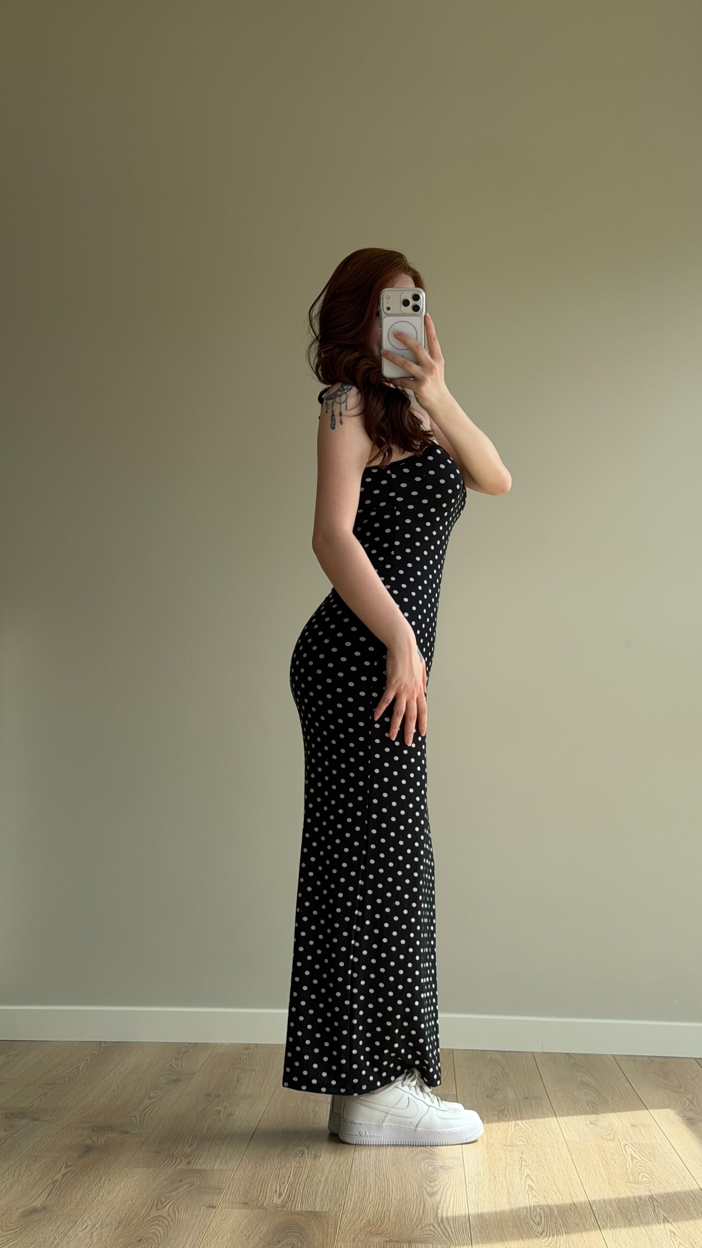 İp Askılı Puantiyeli Basıc Elbise Siyah