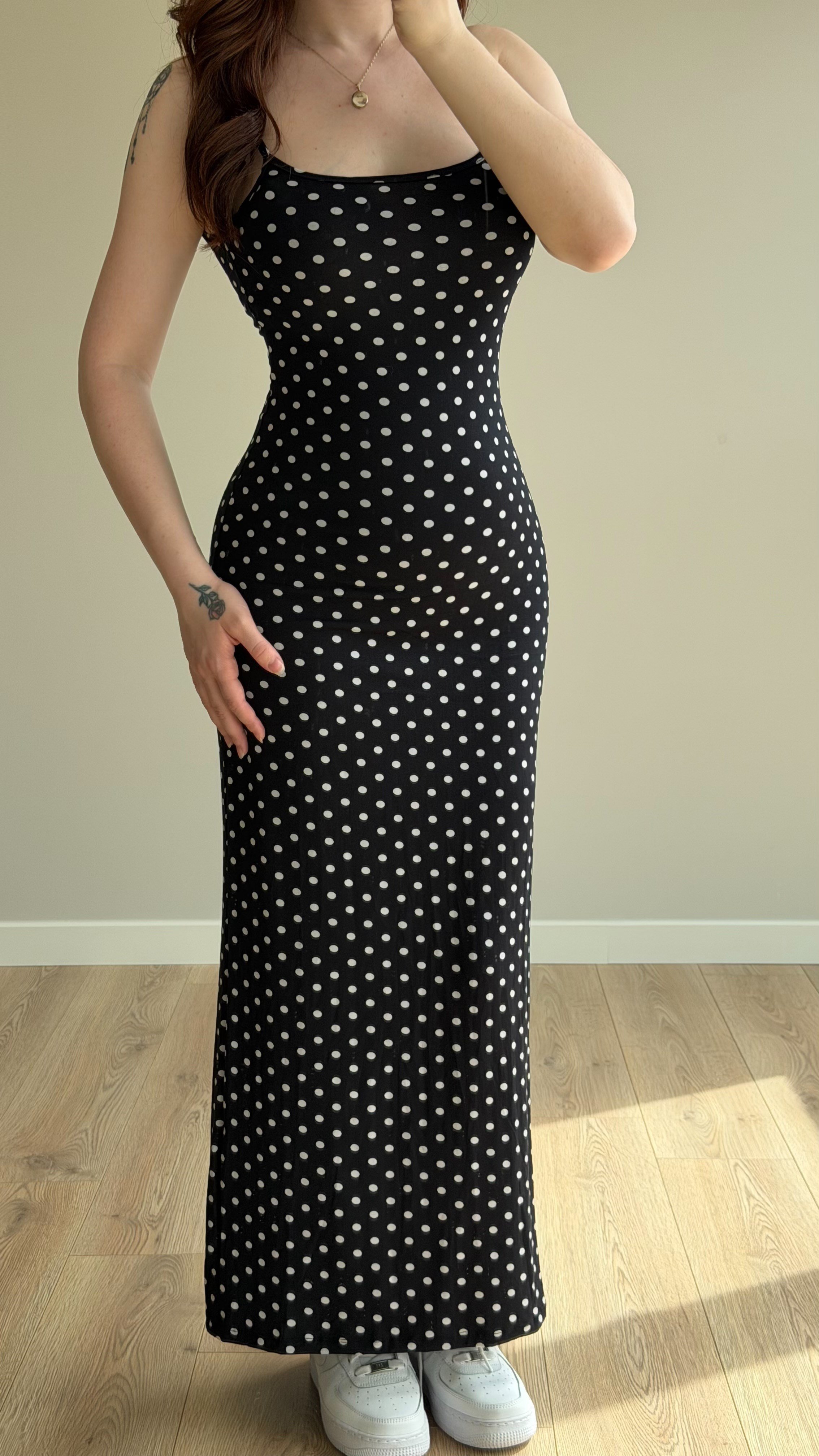 İp Askılı Puantiyeli Basıc Elbise Siyah