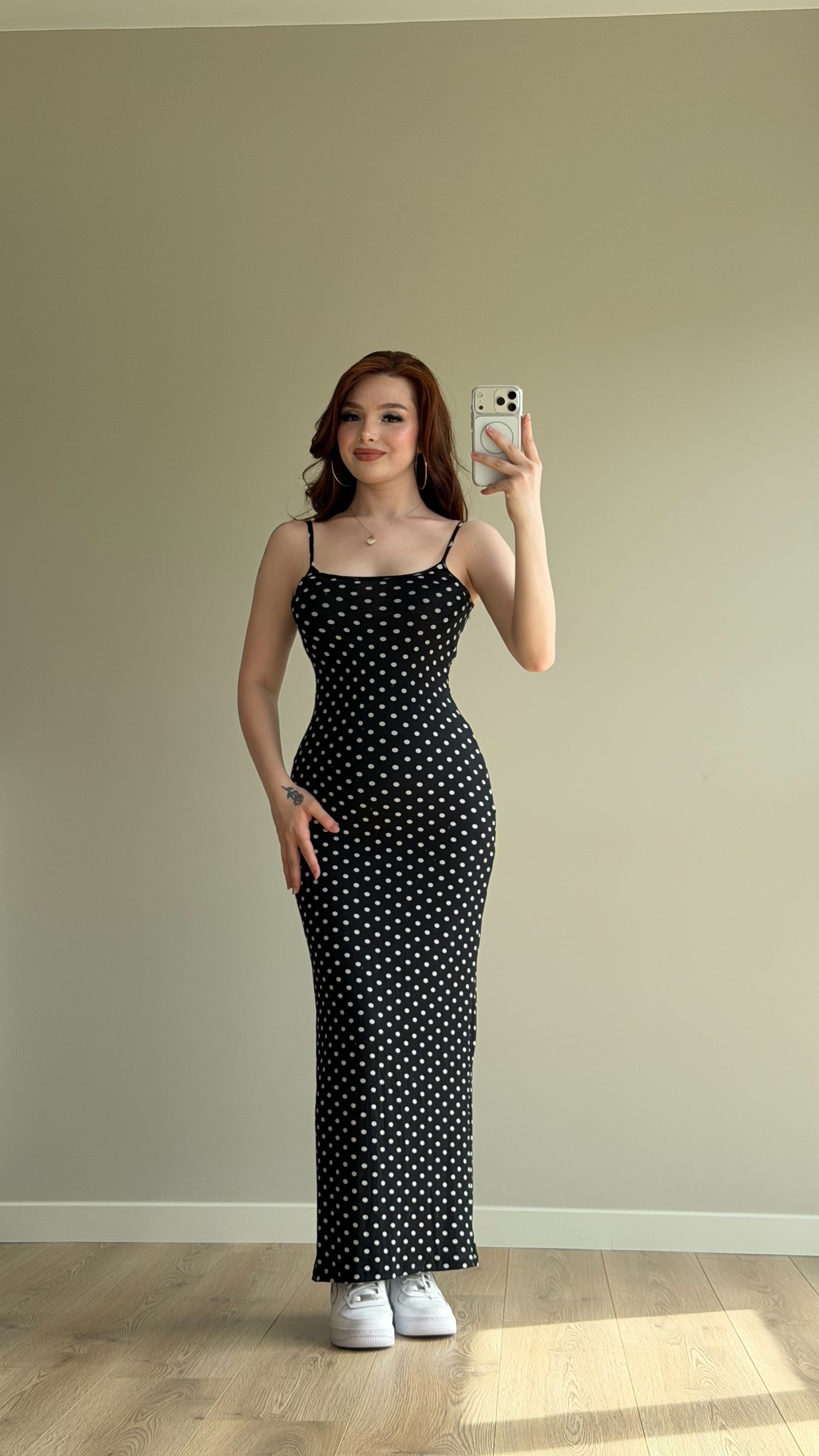 İp Askılı Puantiyeli Basıc Elbise Siyah