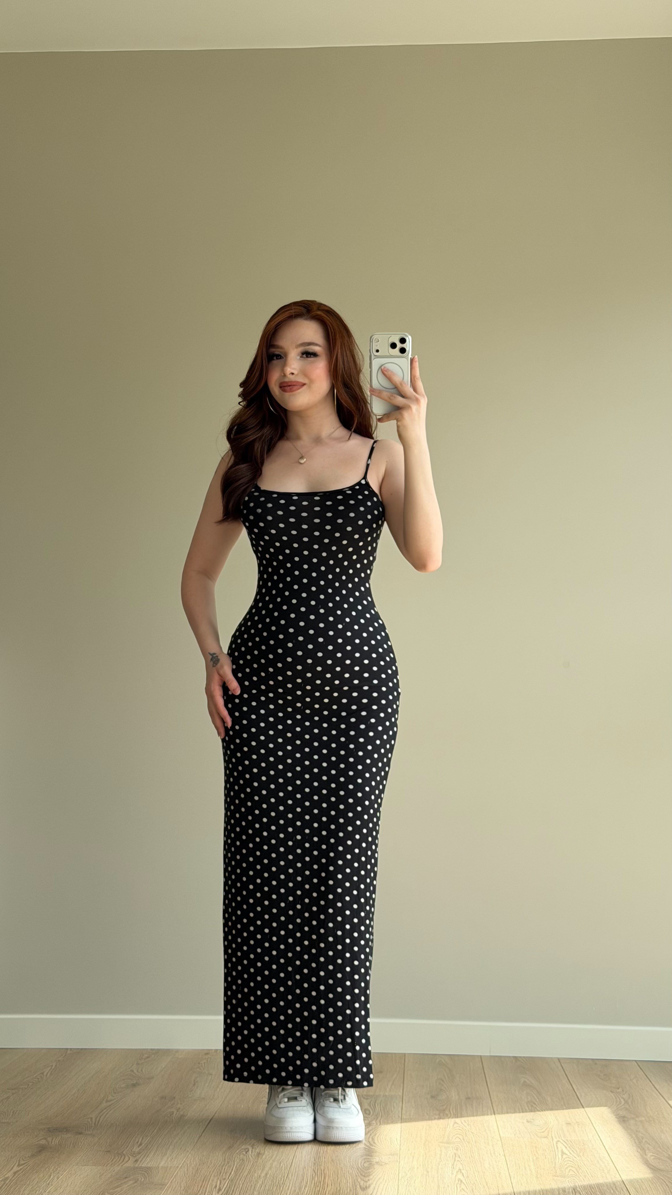 İp Askılı Puantiyeli Basıc Elbise Siyah