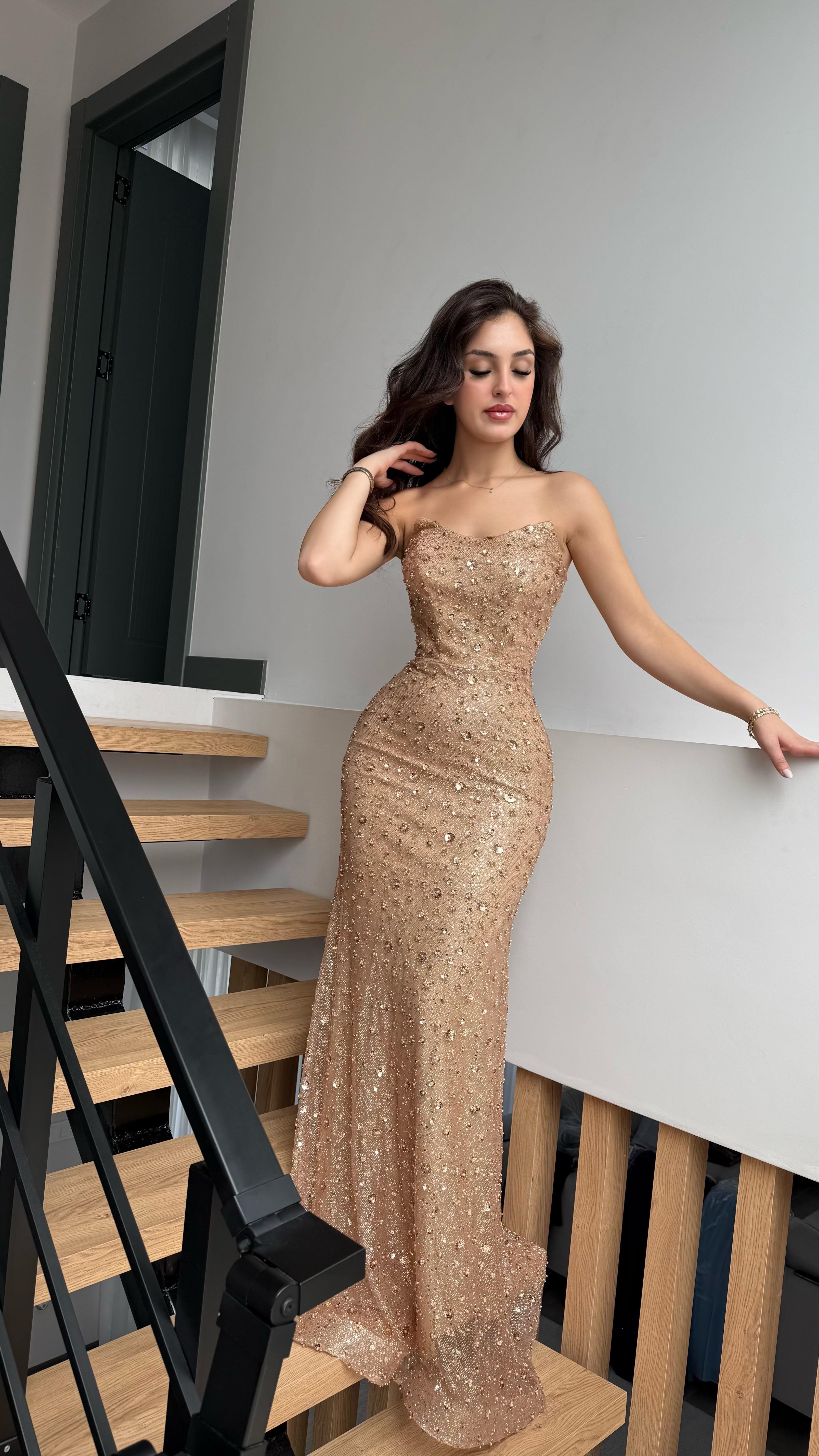 Irmak Minik Taşlı Abiye Gold