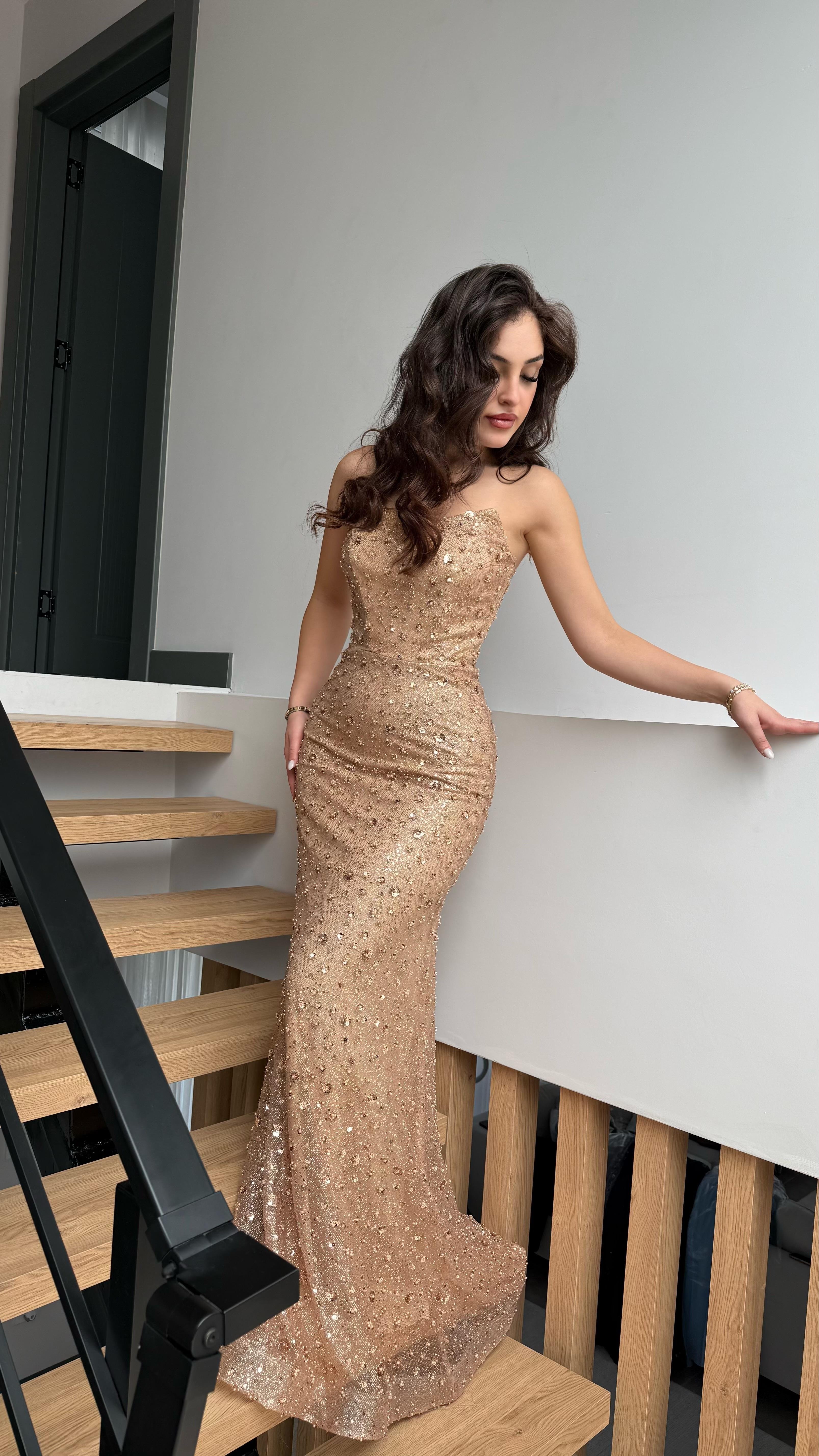Irmak Minik Taşlı Abiye Gold