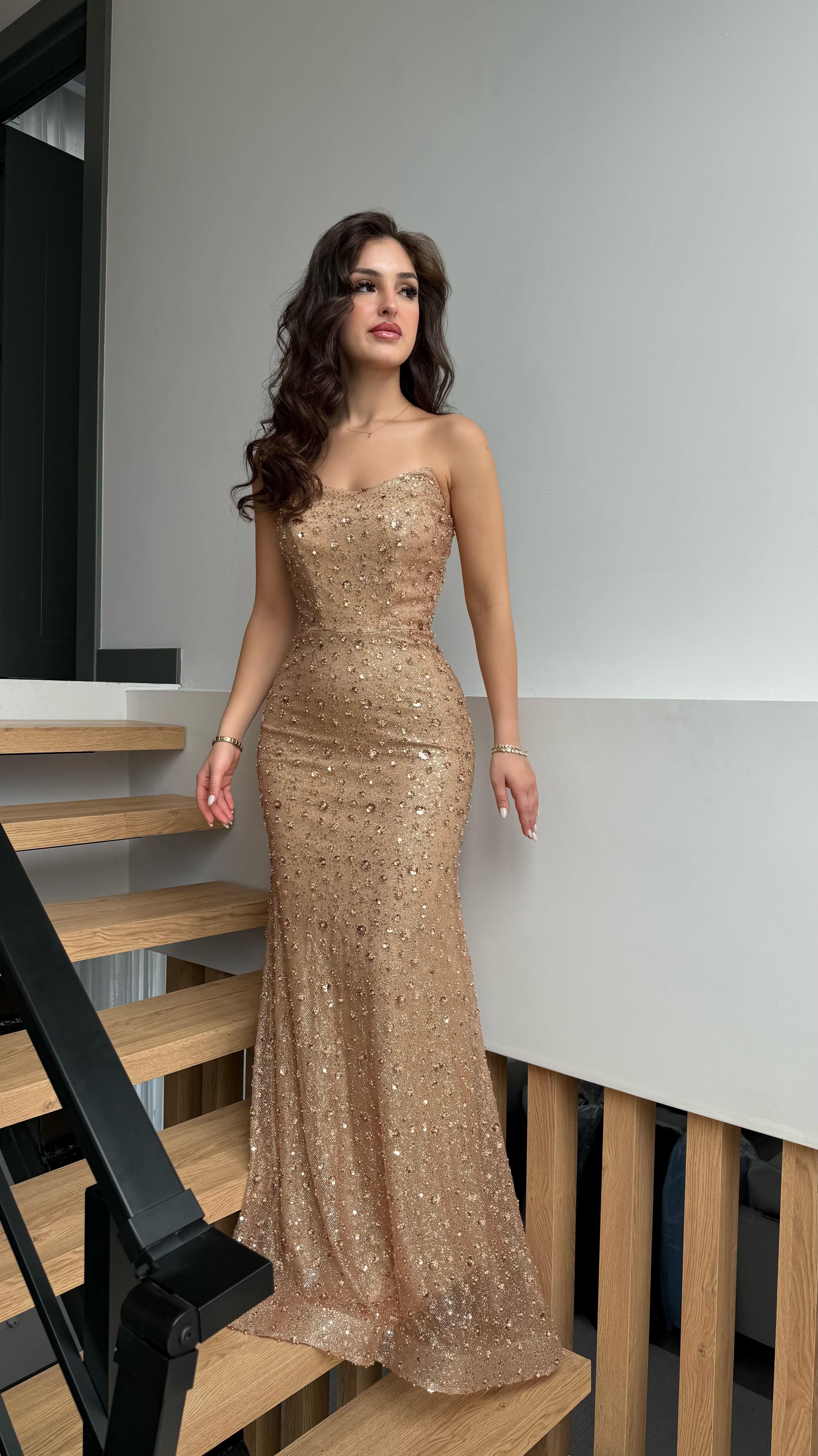 Irmak Minik Taşlı Abiye Gold
