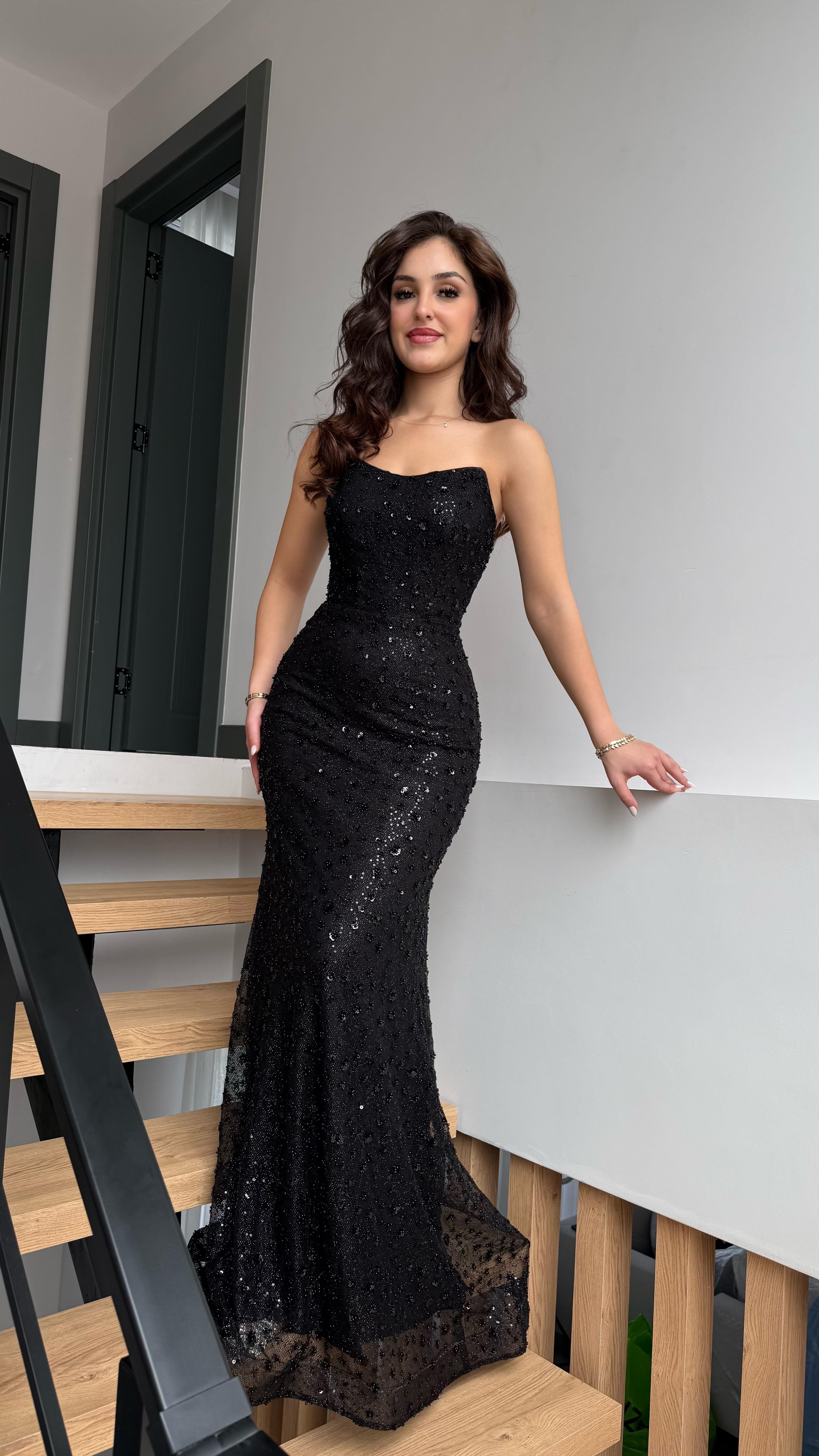 Irmak Minik Taşlı Abiye Siyah