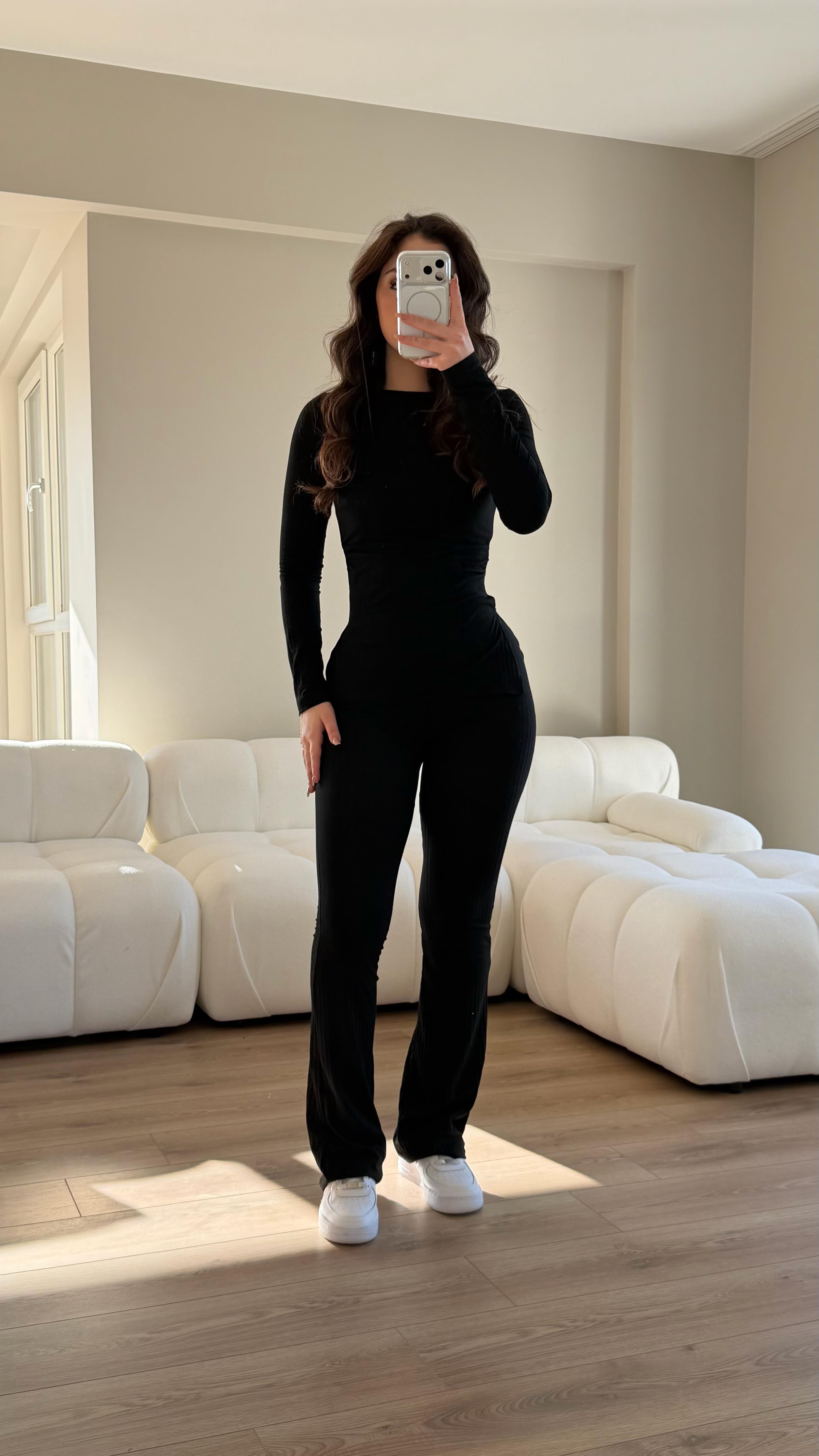 İspanyol Paça Fitilli Tayt Siyah