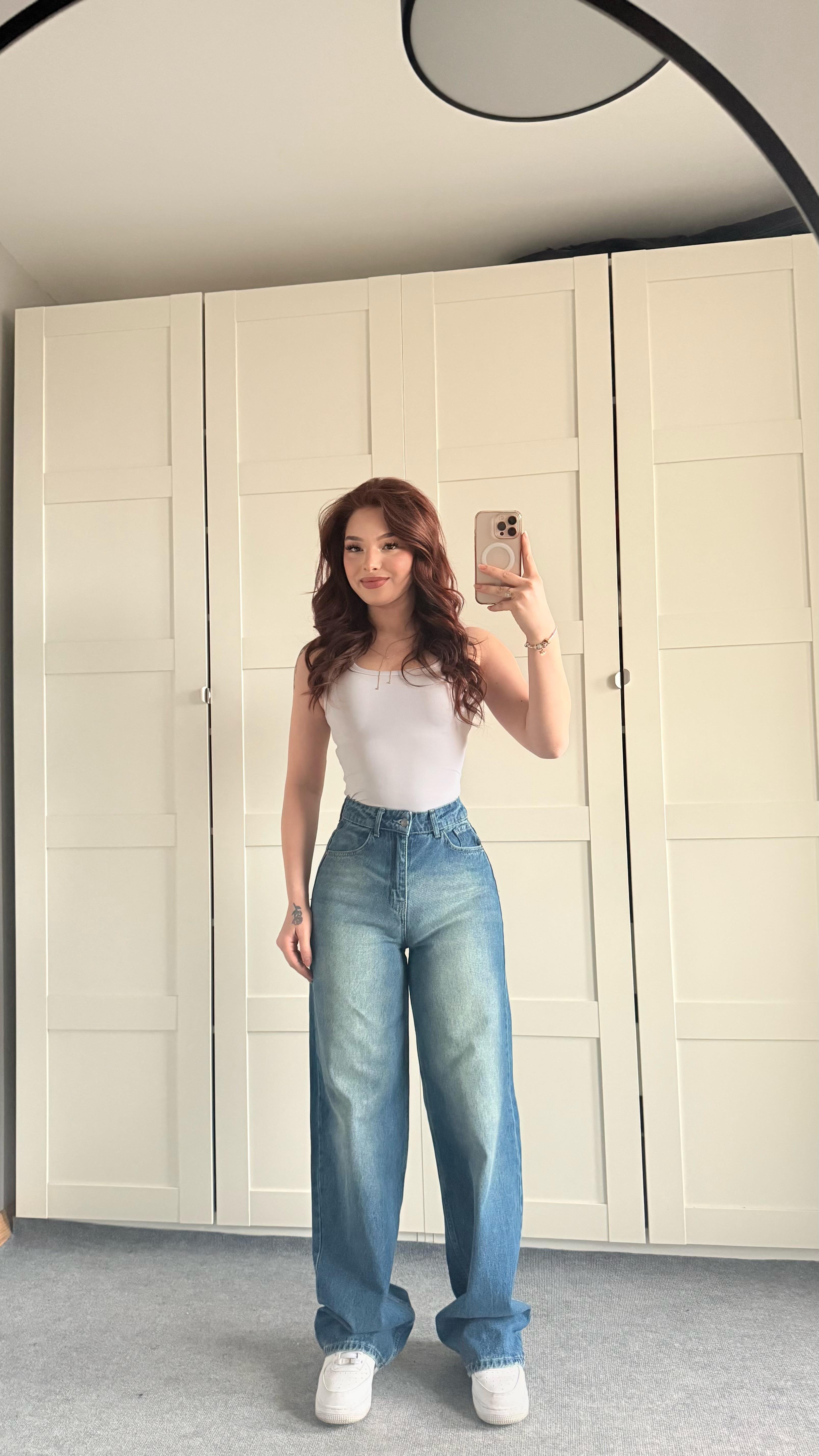 Jenner Wide Leg Jean Yeşil Tintli