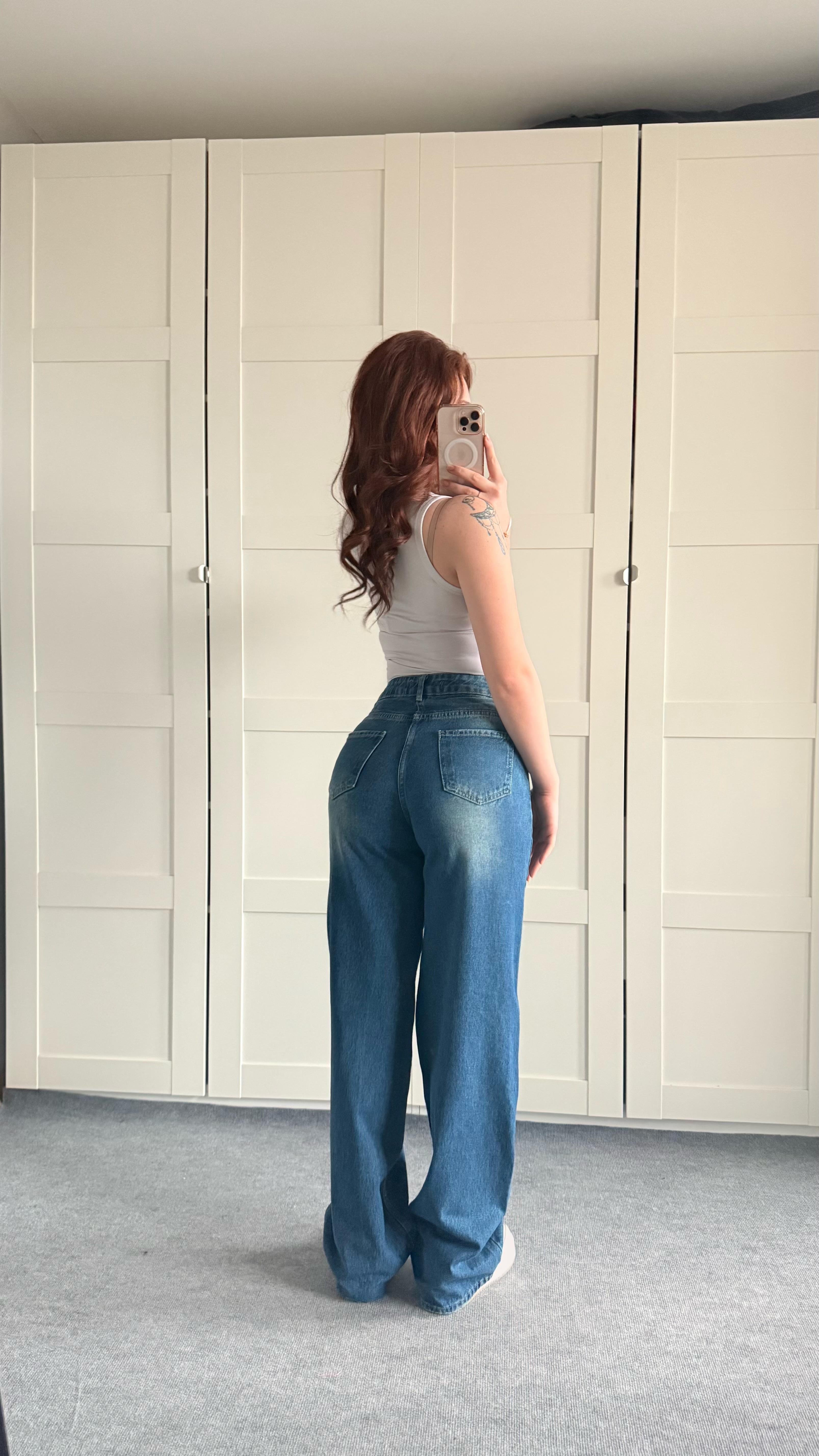 Jenner Wide Leg Jean Yeşil Tintli