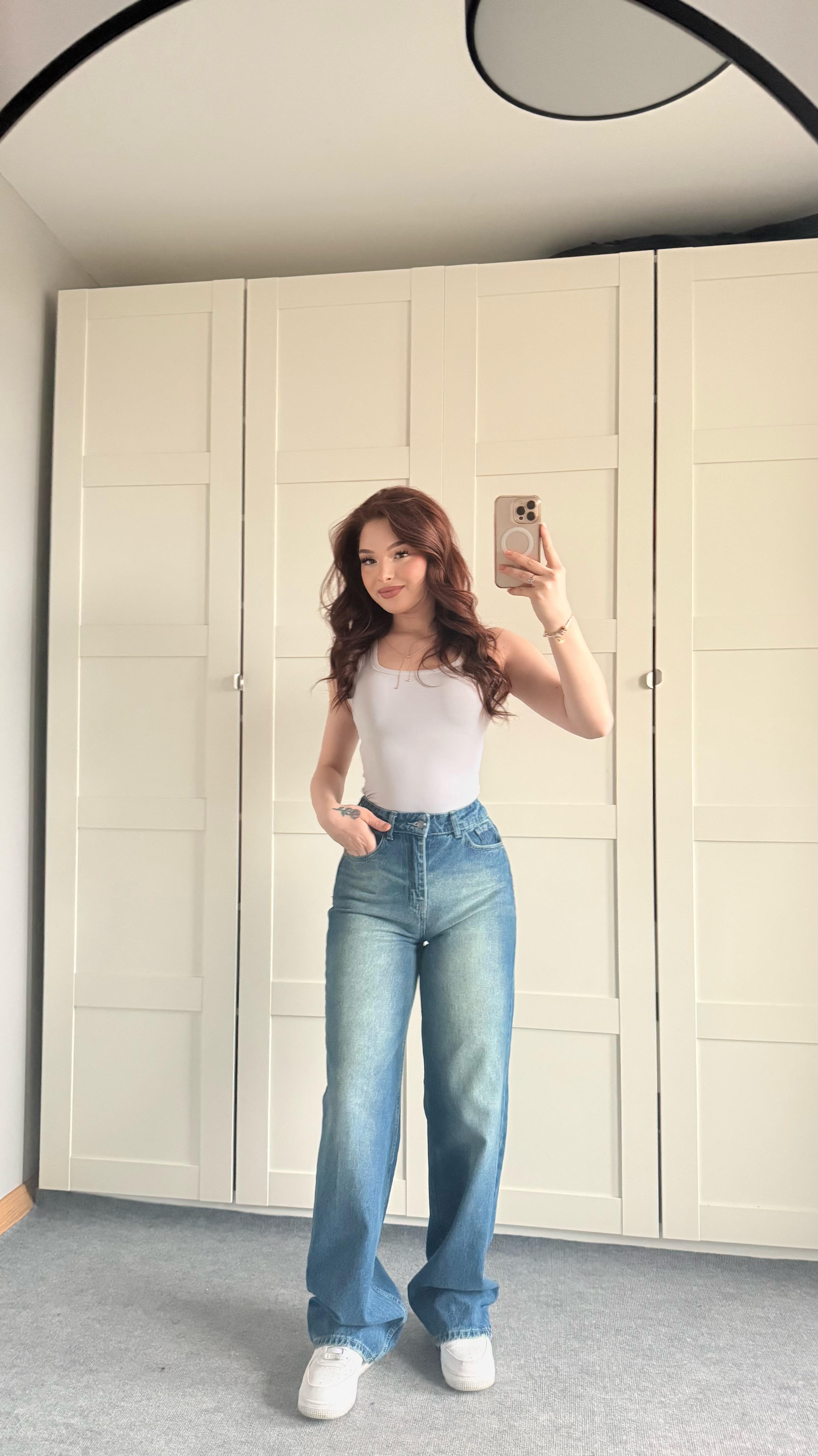 Jenner Wide Leg Jean Yeşil Tintli