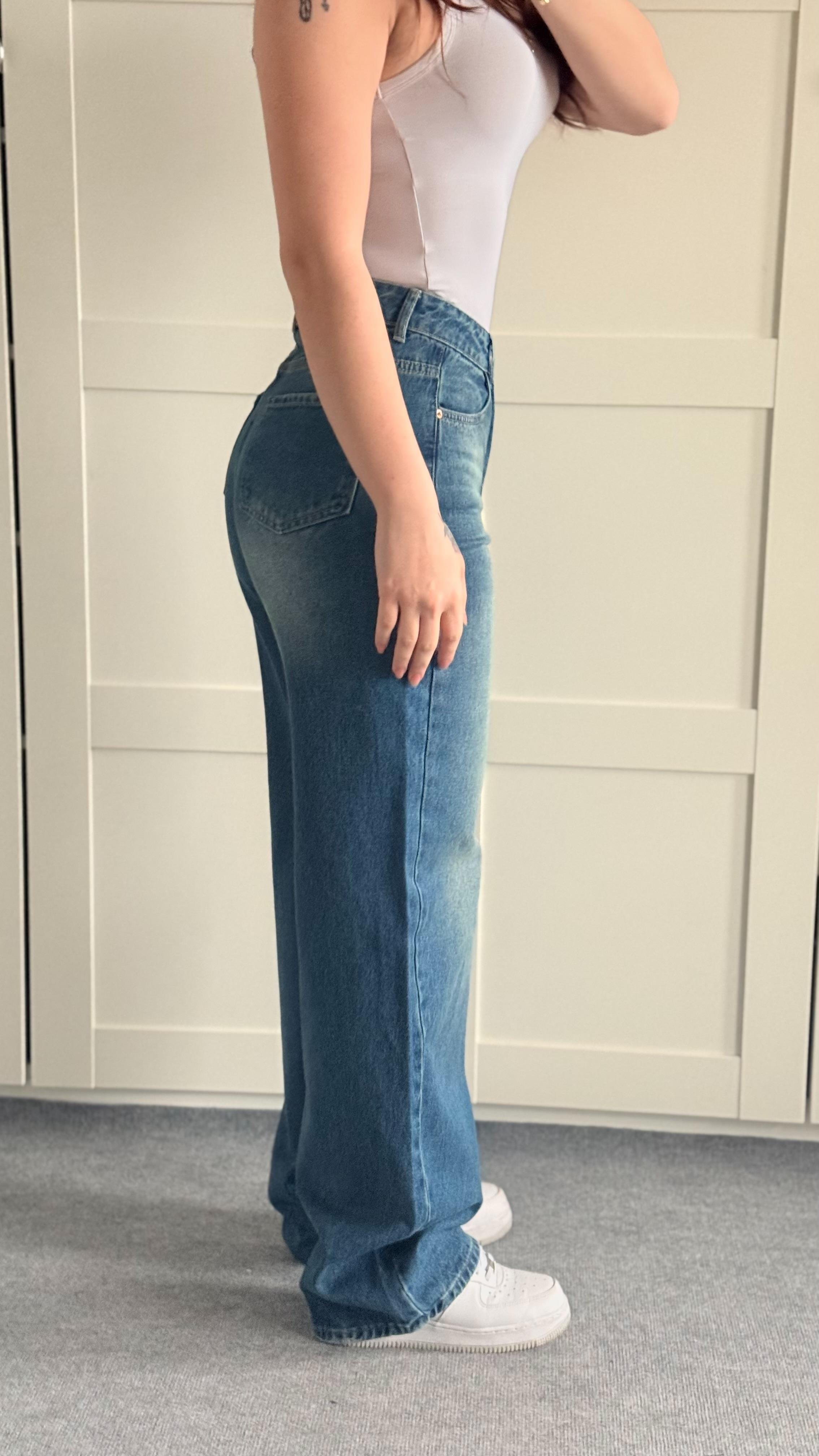 Jenner Wide Leg Jean Yeşil Tintli