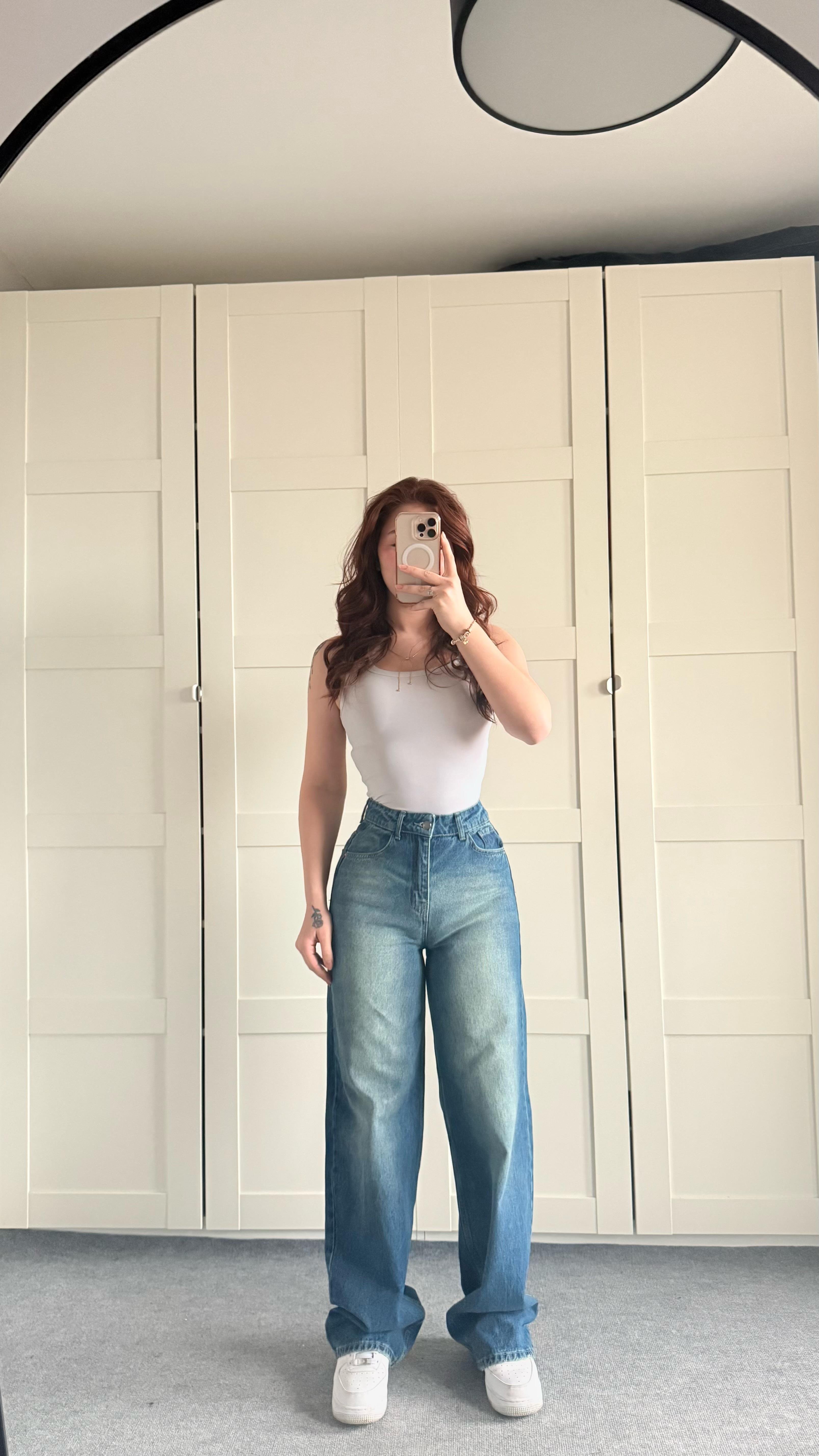 Jenner Wide Leg Jean Yeşil Tintli