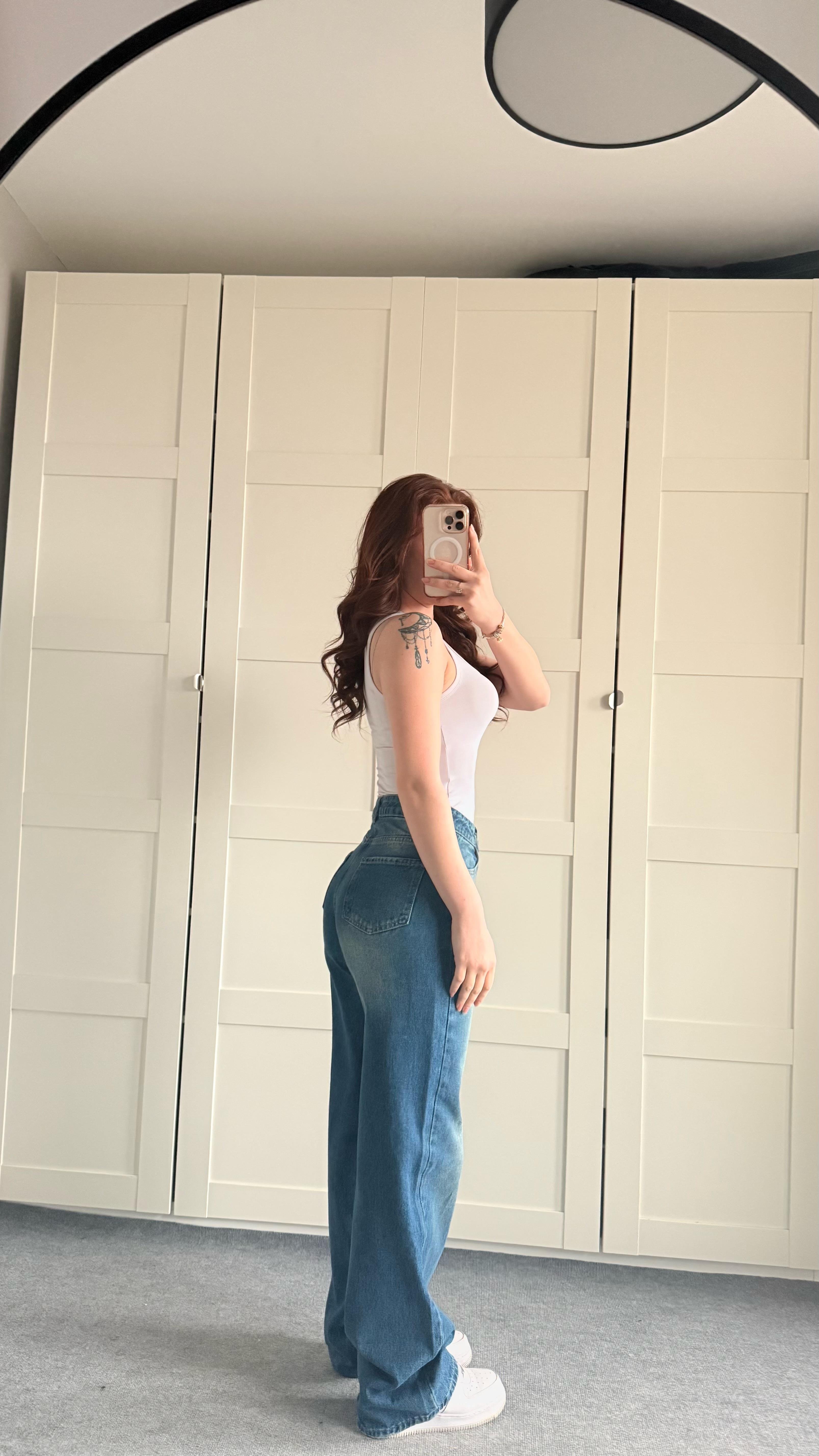 Jenner Wide Leg Jean Yeşil Tintli