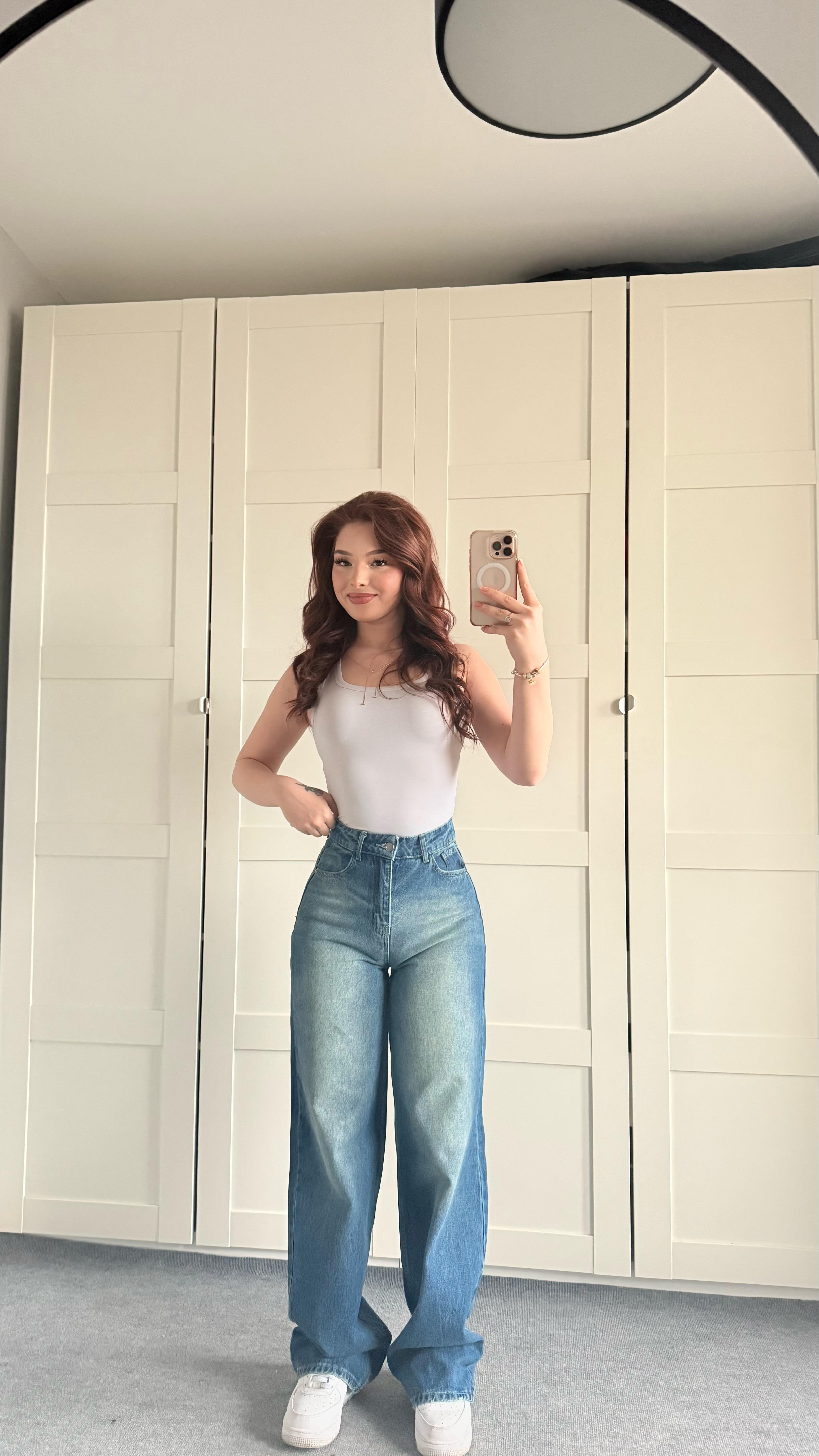 Jenner Wide Leg Jean Yeşil Tintli