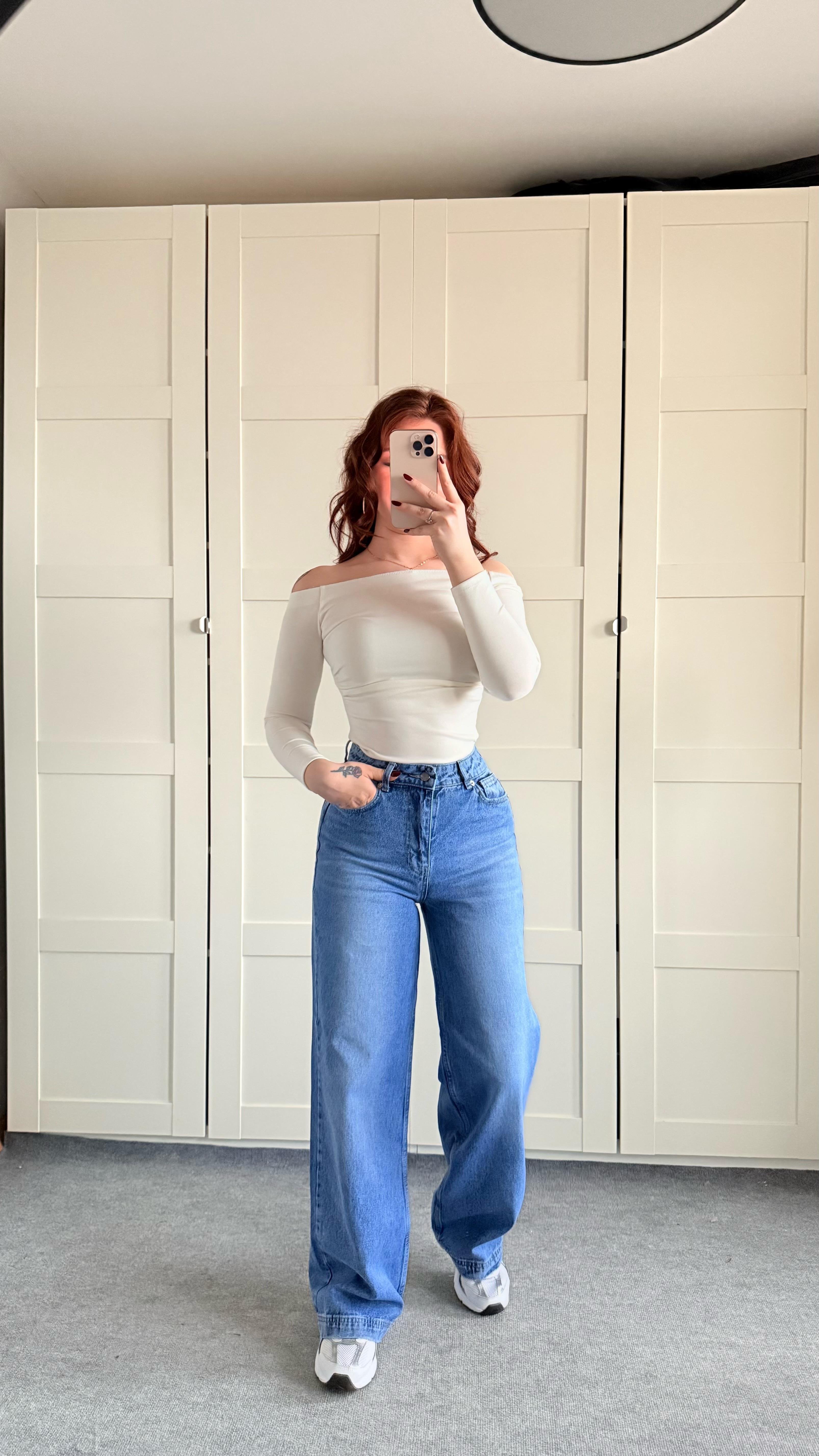 Jennifer Wide Leg Pantolon Buz Mavisi 