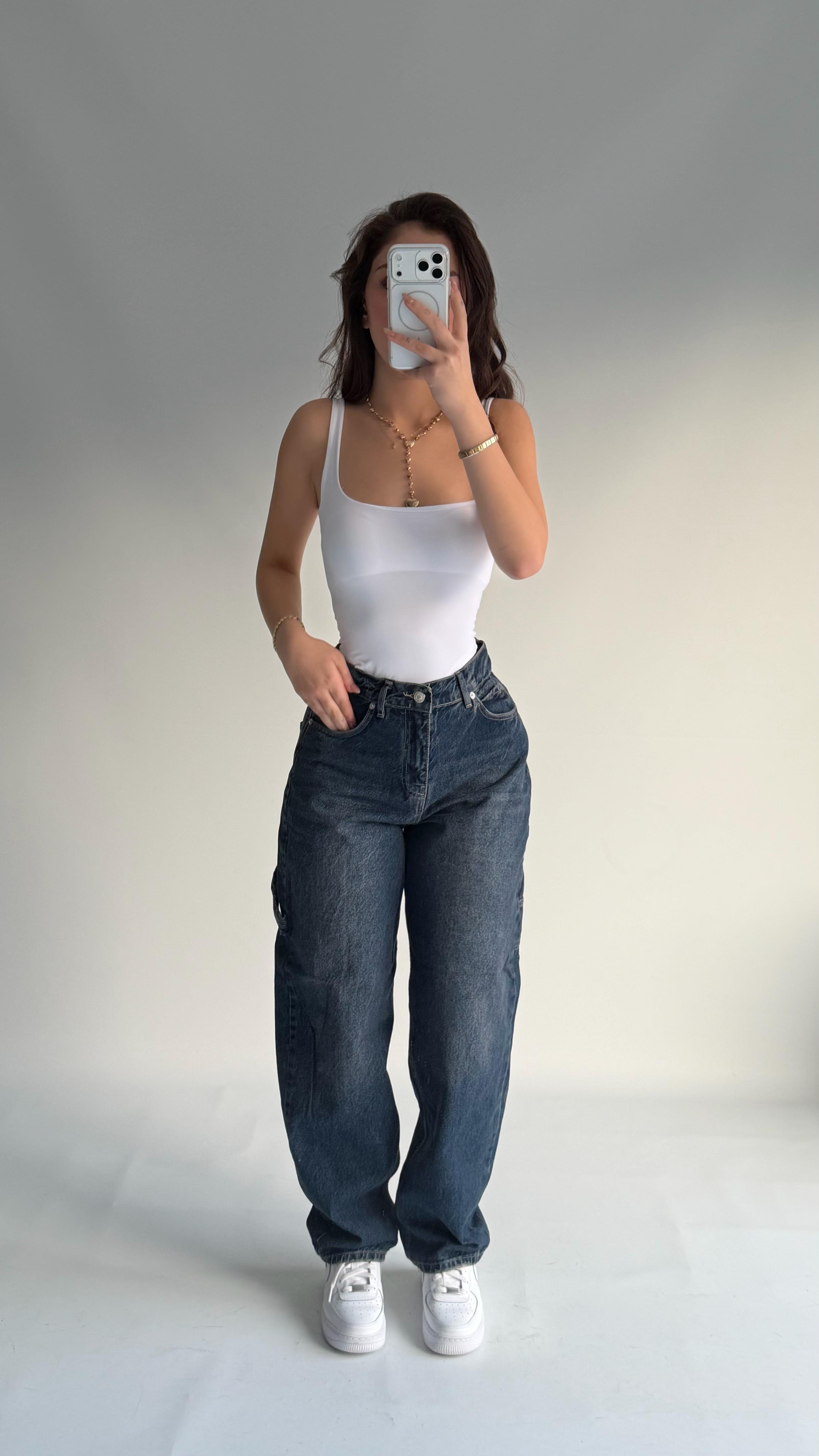 Jolie Carpenter Baggy Jean Koyu Mavi