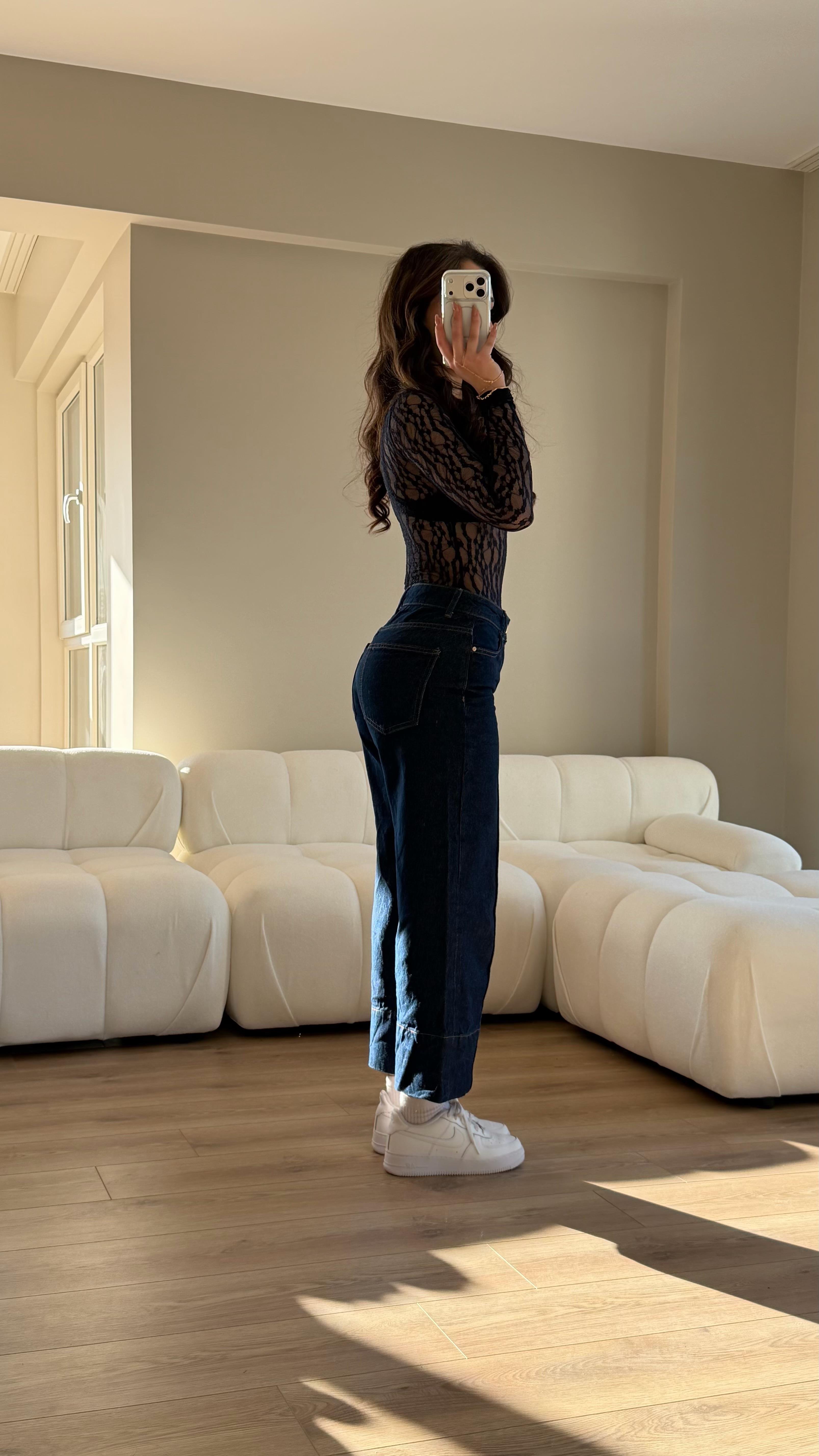 Kalın Paça Çımalı Pantolon Mavi