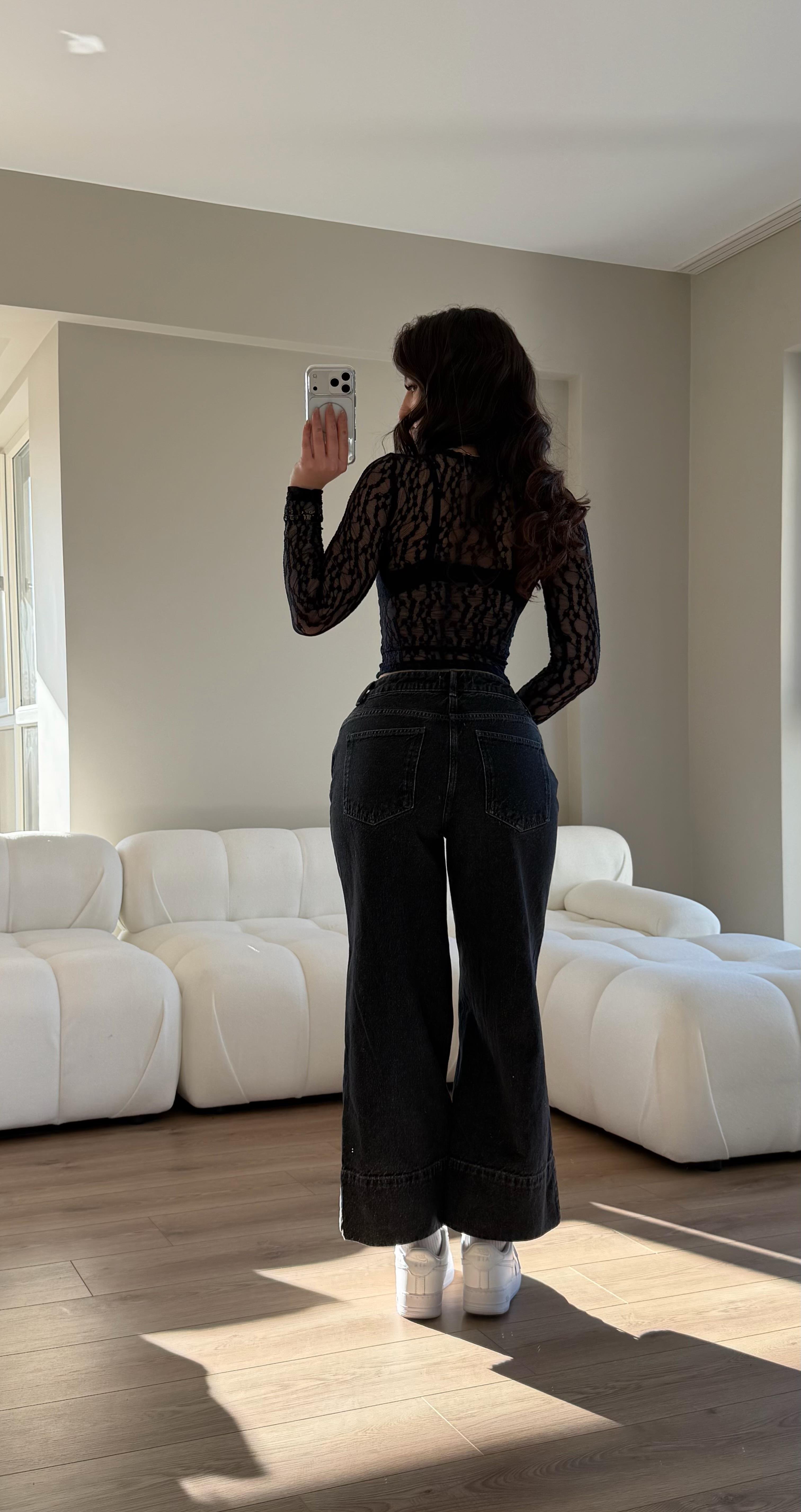 Kalın Paça Çımalı Pantolon Siyah