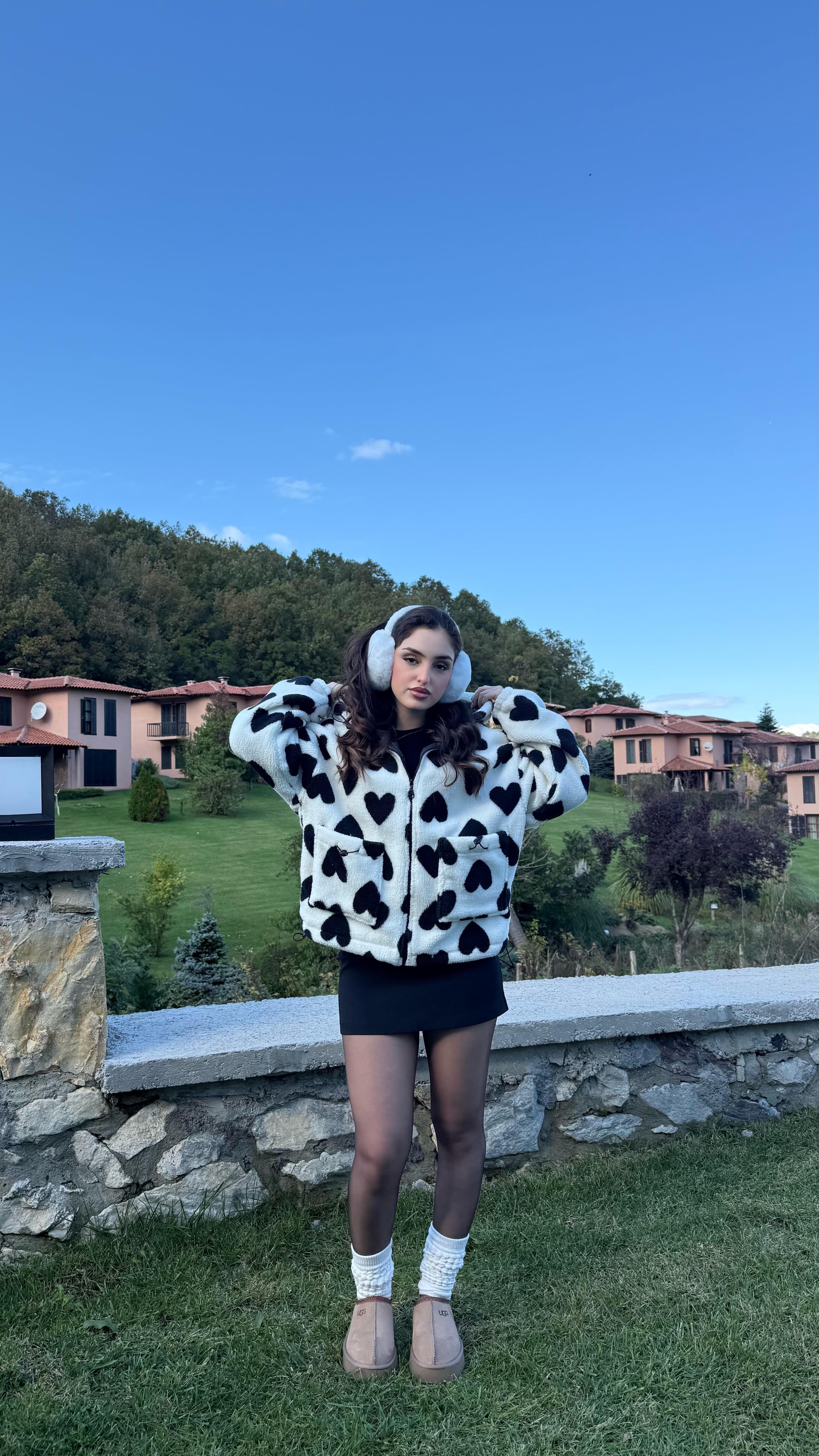 Kalpli Peluş Ceket Siyah