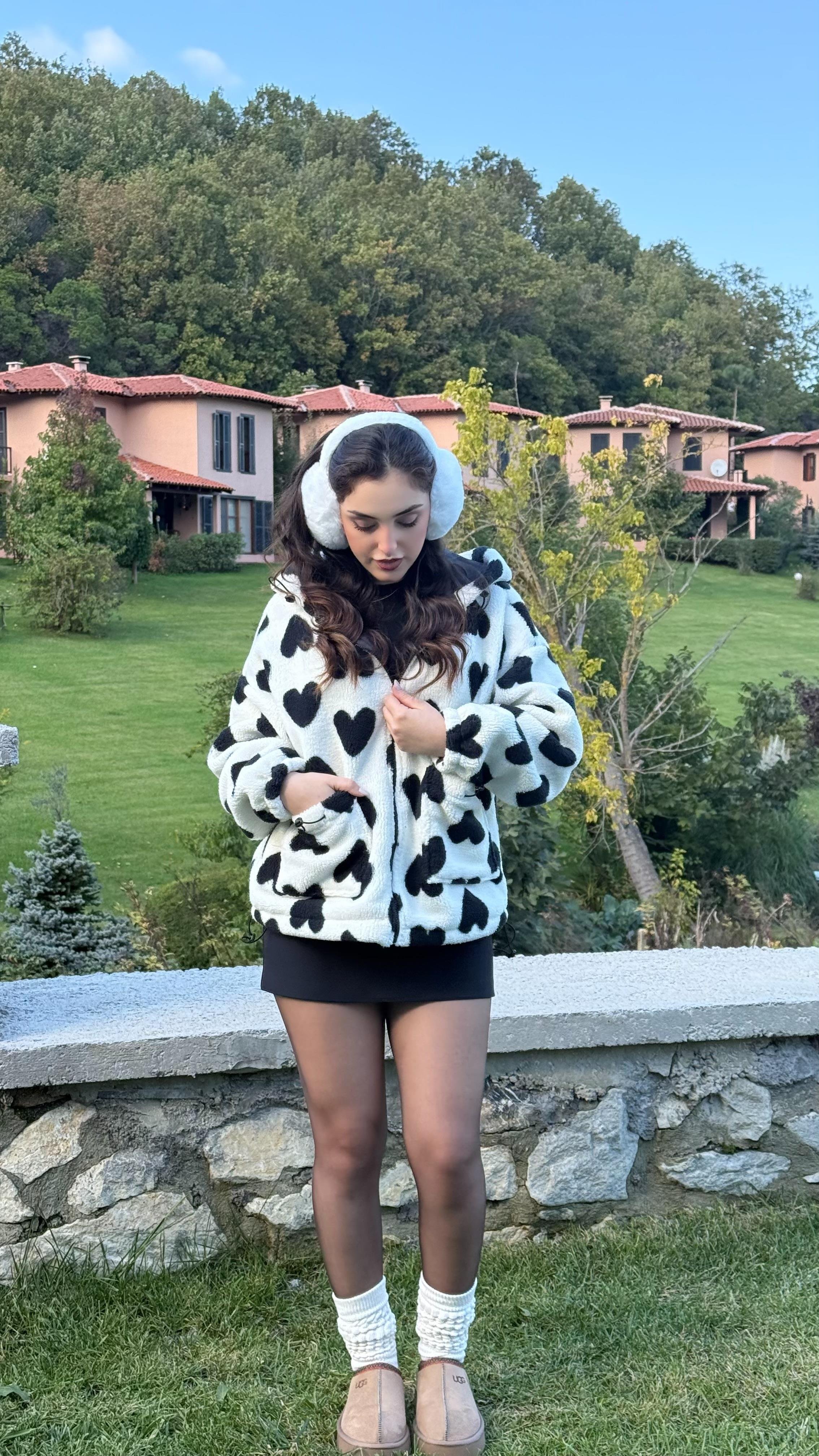 Kalpli Peluş Ceket Siyah