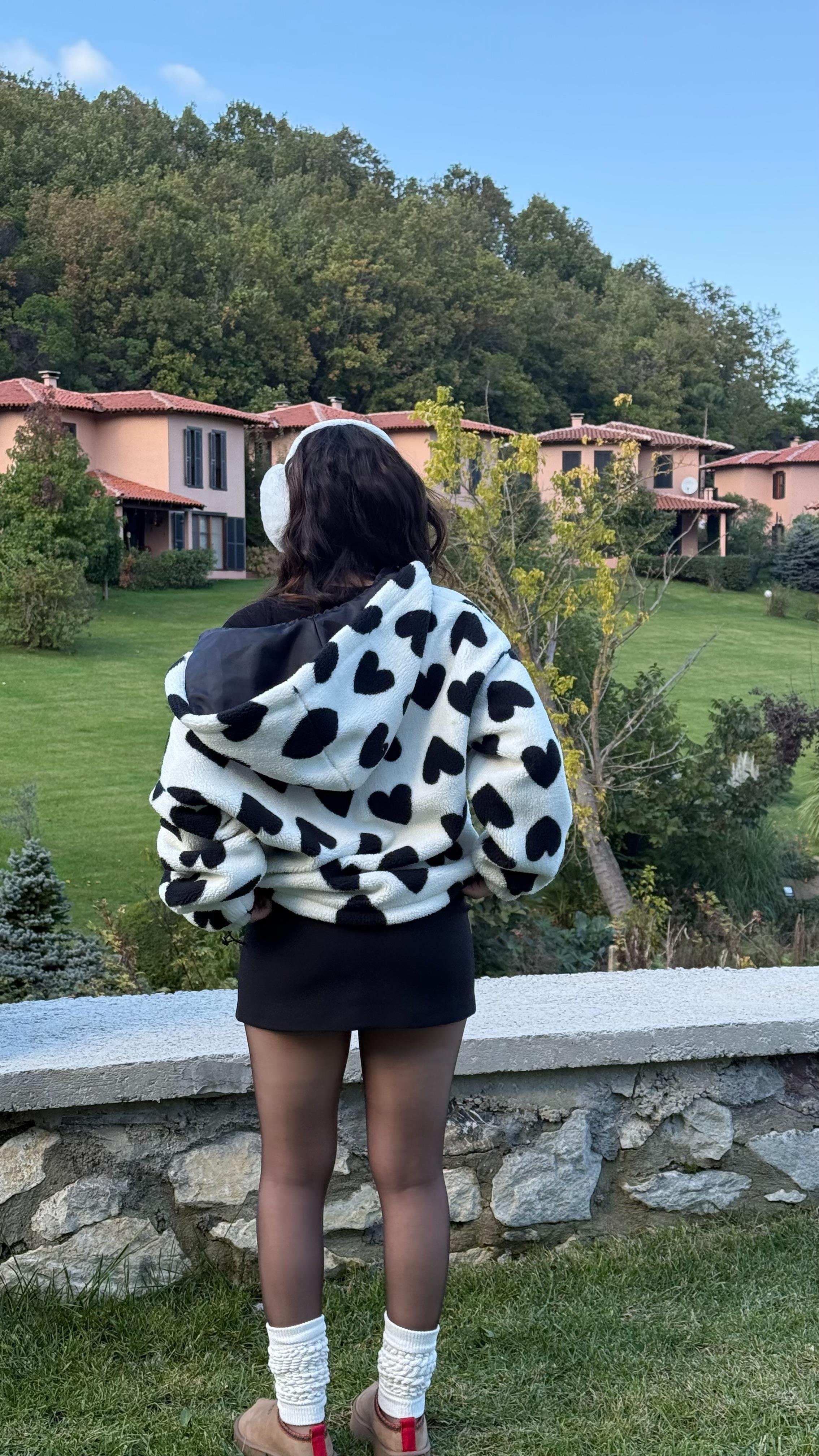Kalpli Peluş Ceket Siyah