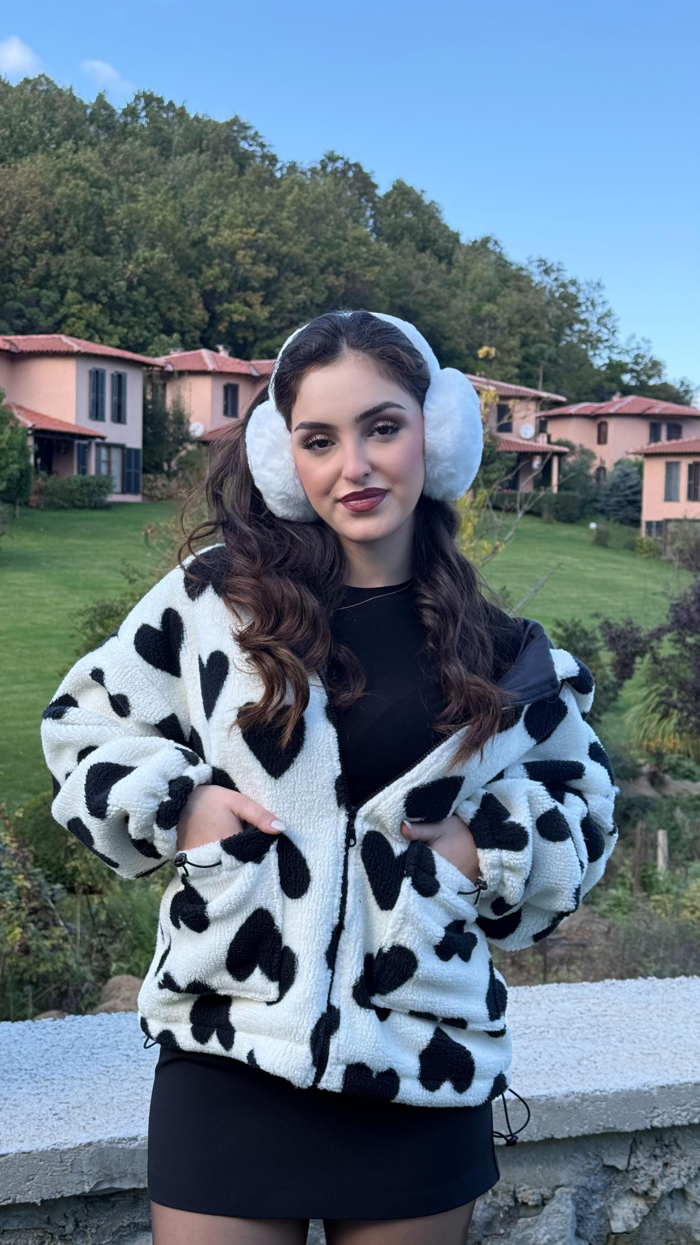 Kalpli Peluş Ceket Siyah