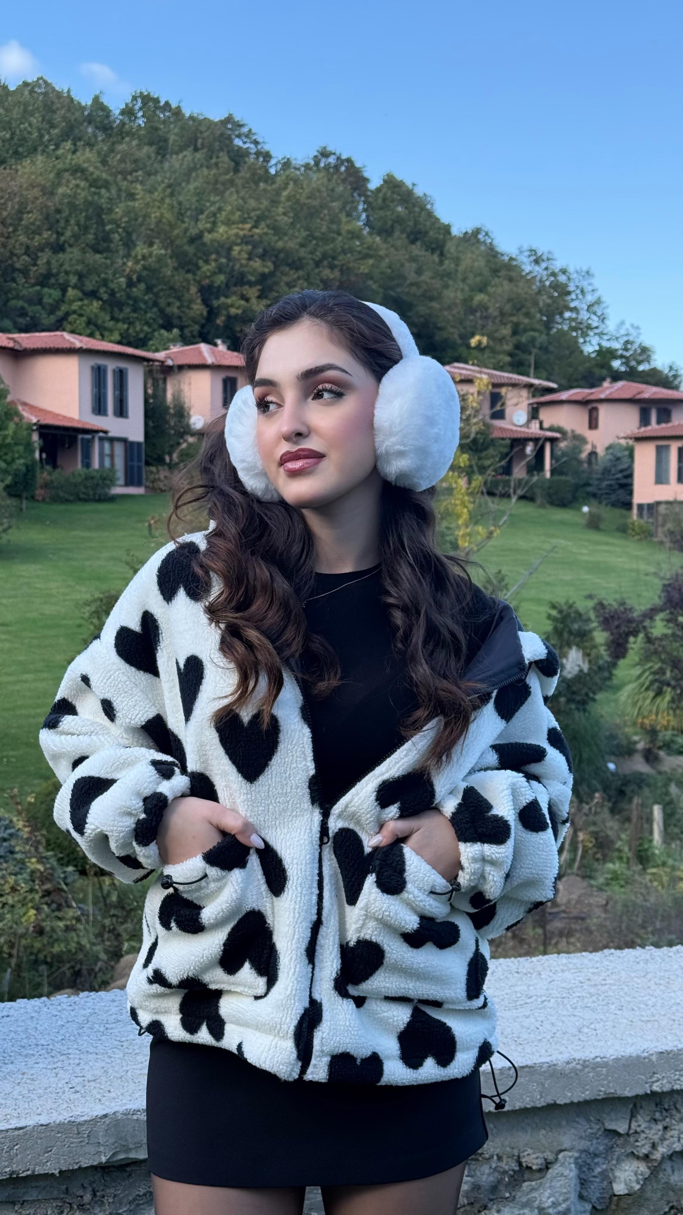 Kalpli Peluş Ceket Siyah