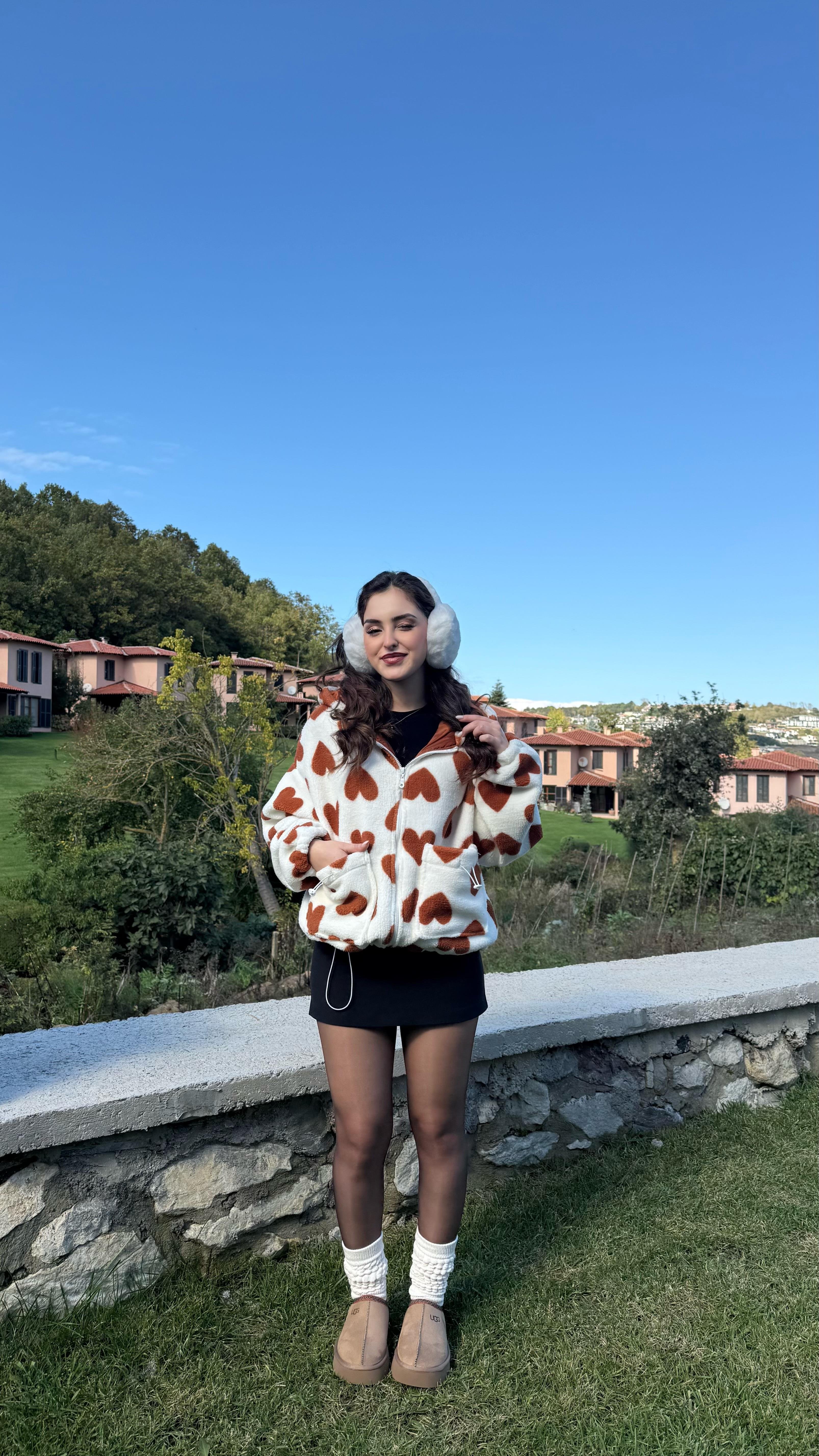 Kalpli Peluş Ceket Taba