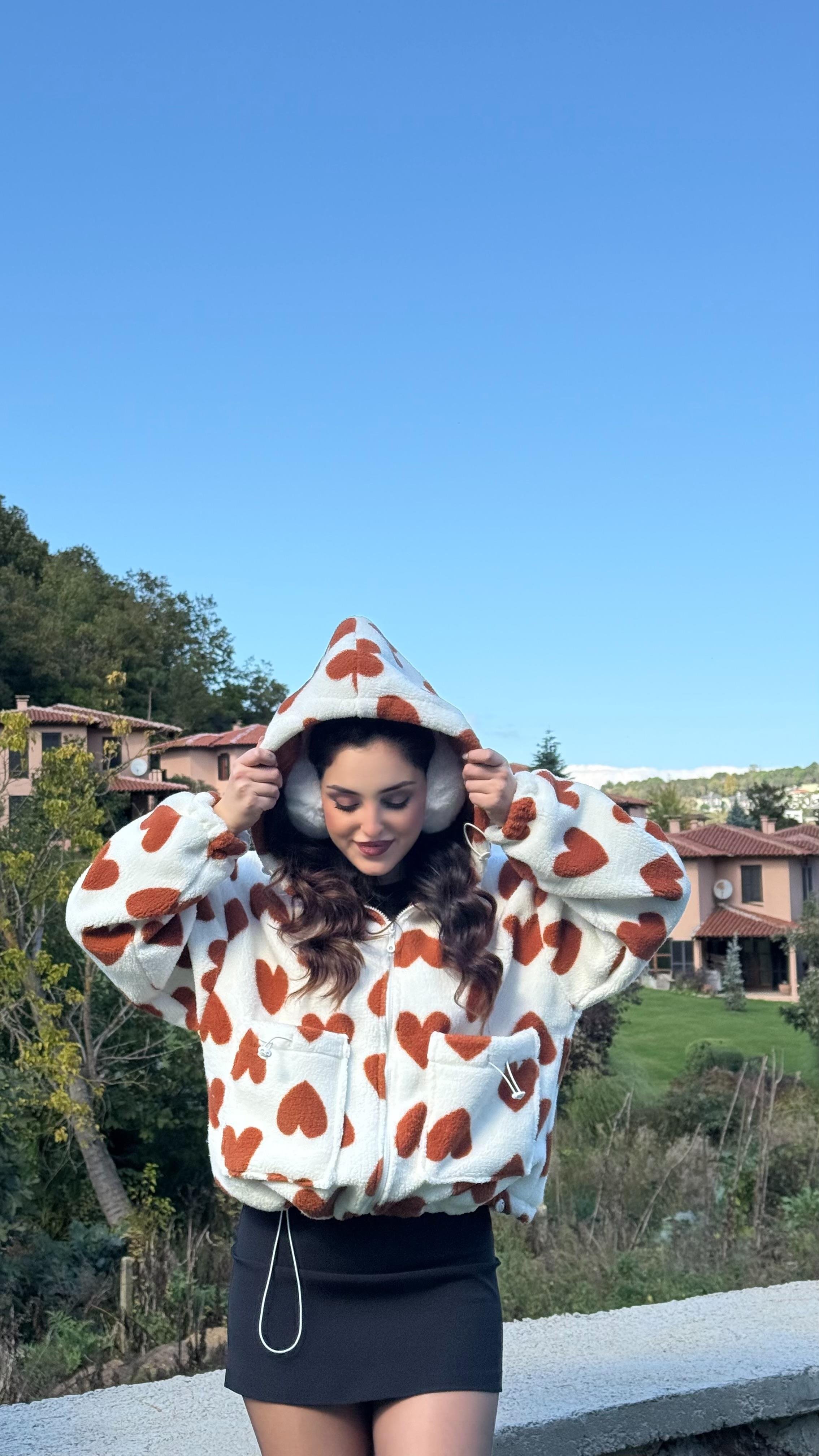 Kalpli Peluş Ceket Taba