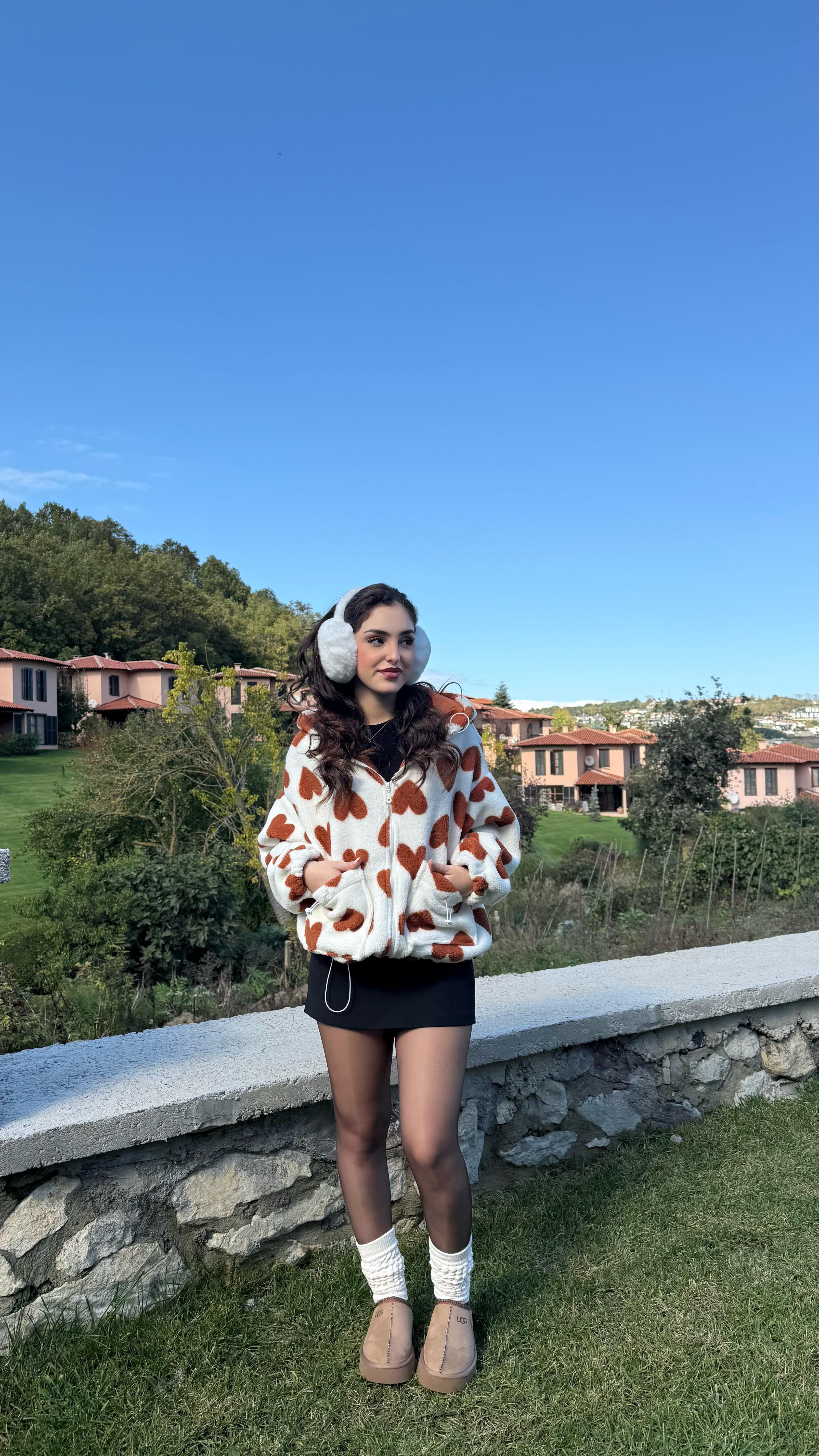 Kalpli Peluş Ceket Taba