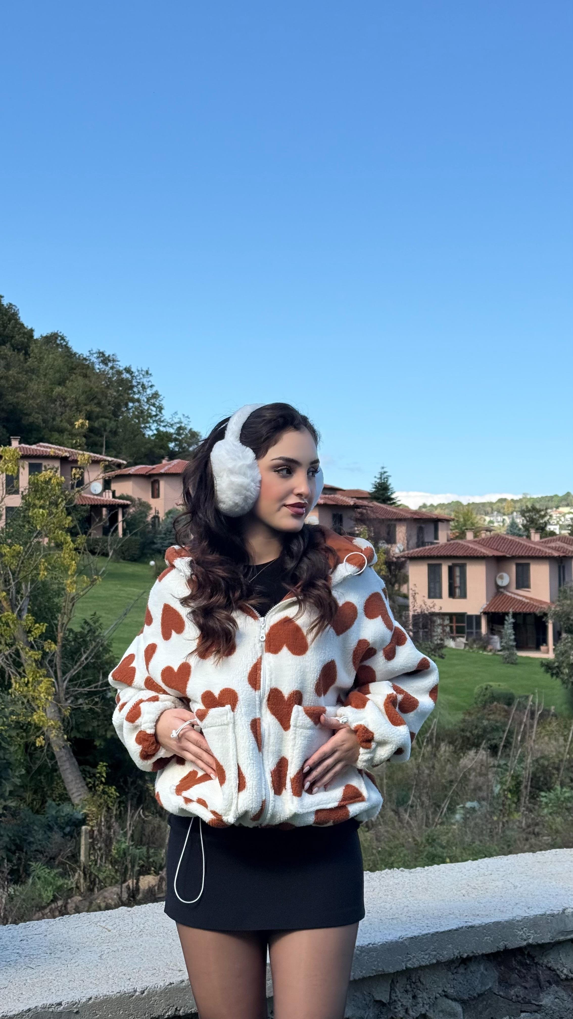 Kalpli Peluş Ceket Taba