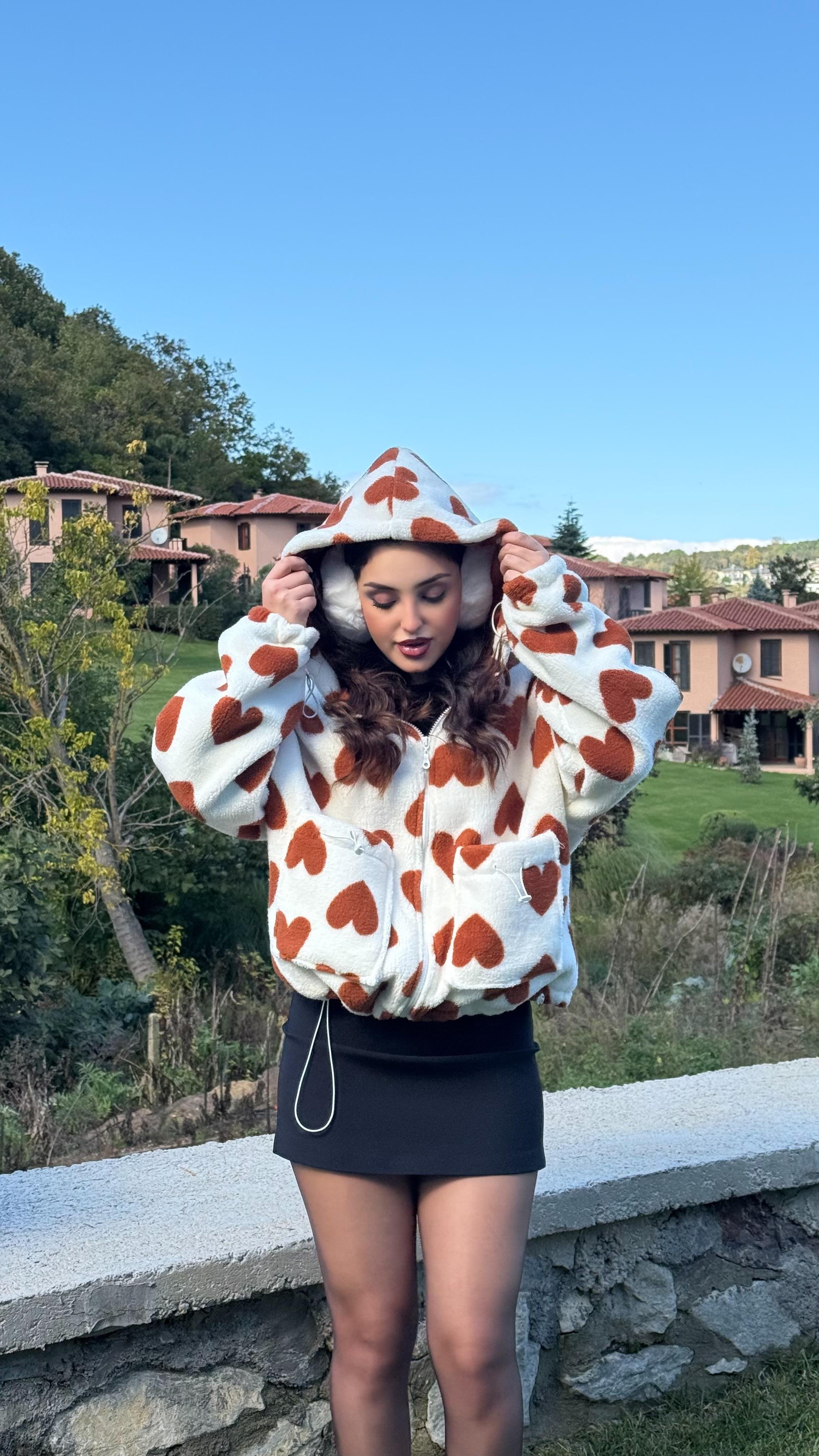 Kalpli Peluş Ceket Taba