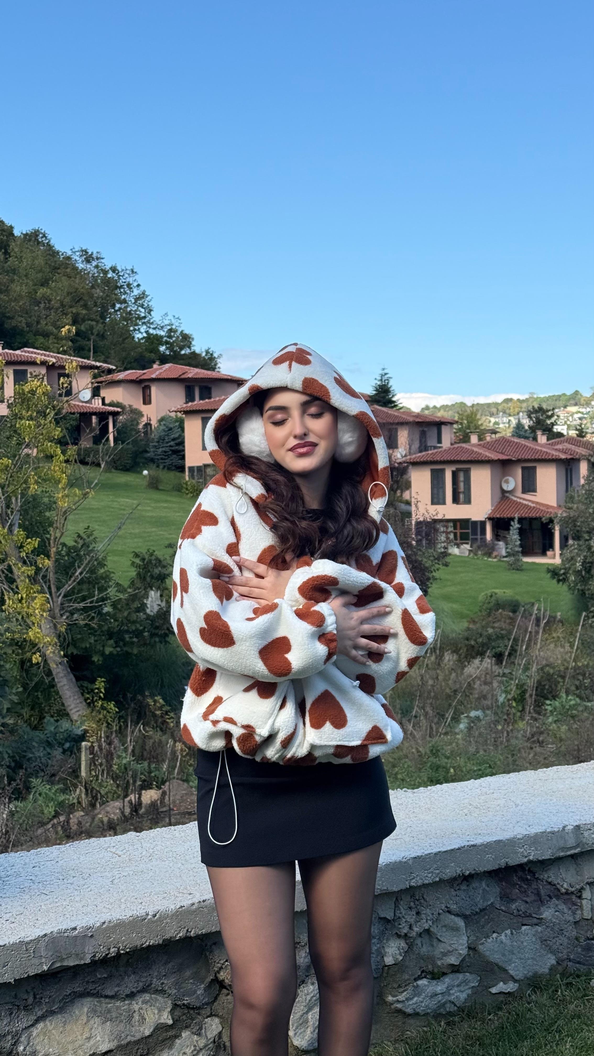 Kalpli Peluş Ceket Taba