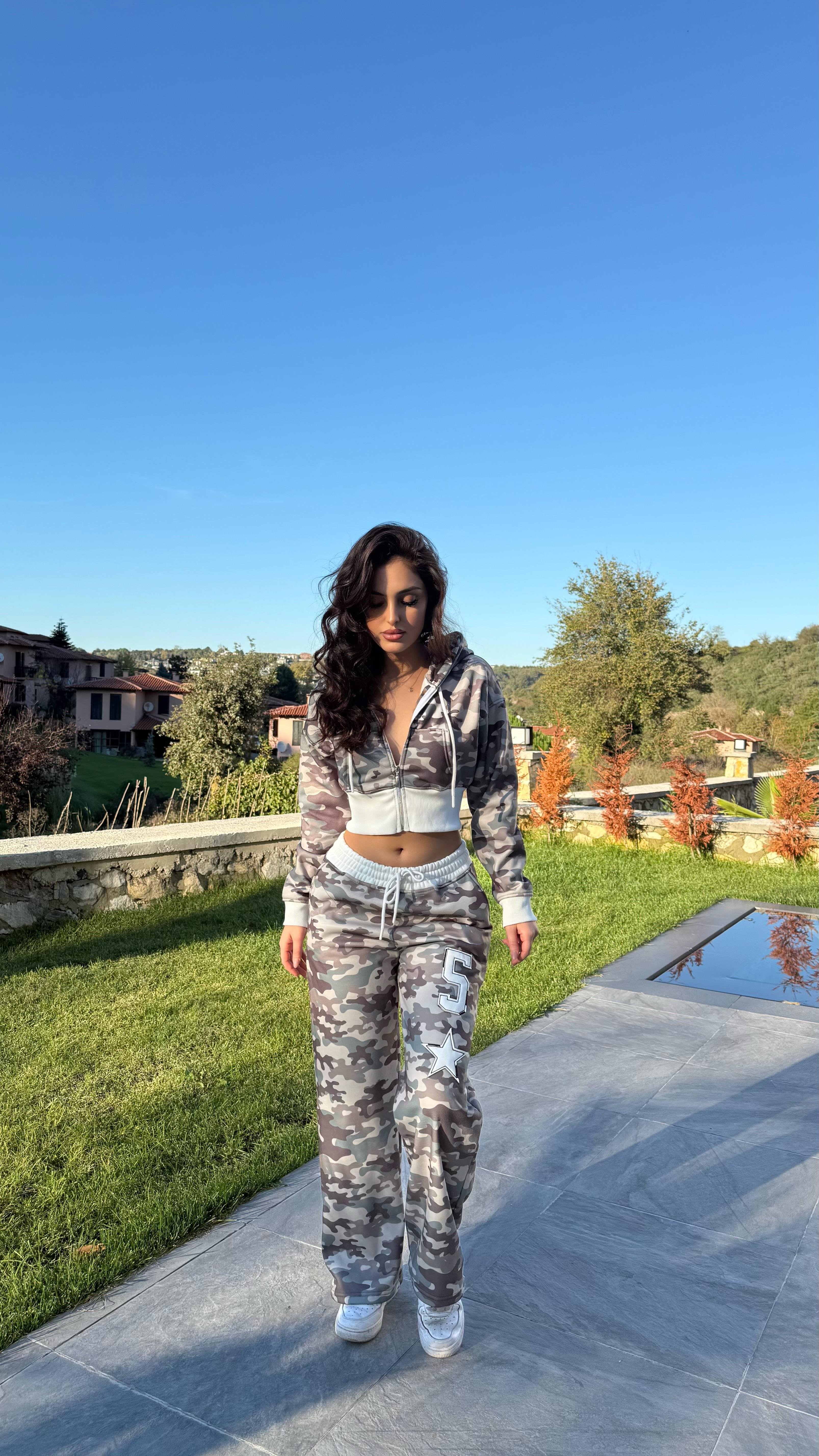 Kamuflaj Crop Takım Yeşil