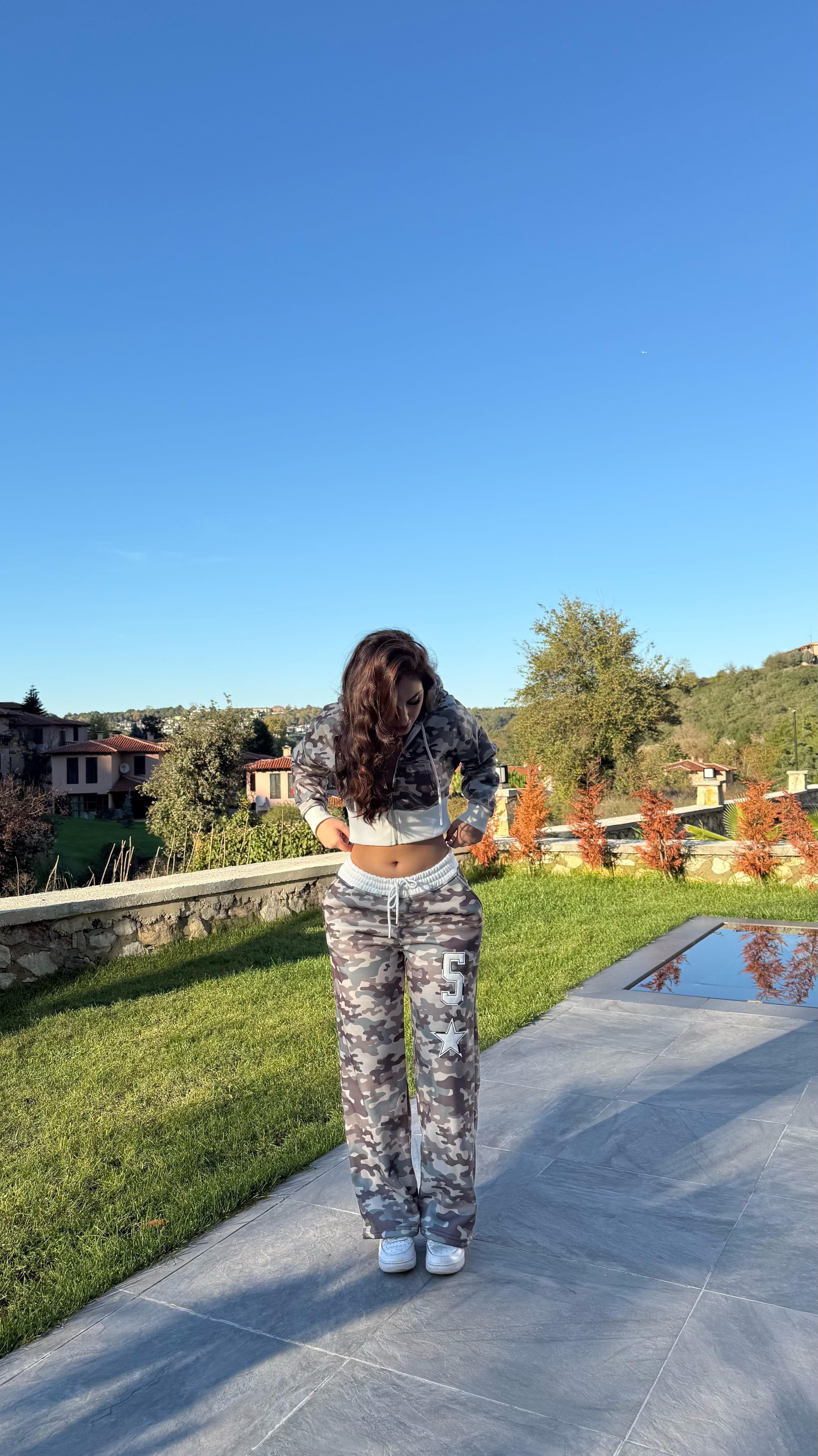 Kamuflaj Crop Takım Yeşil
