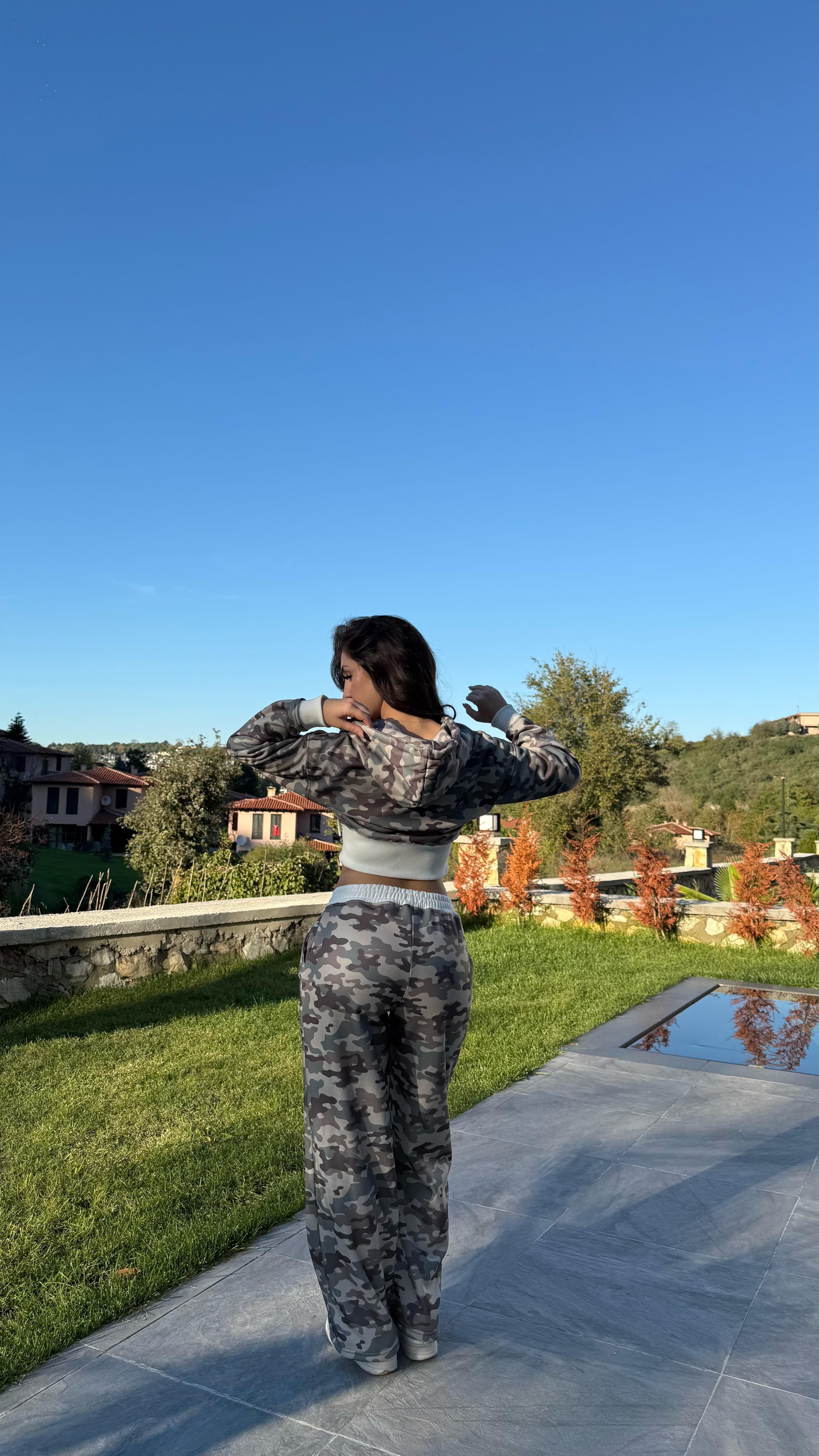Kamuflaj Crop Takım Yeşil