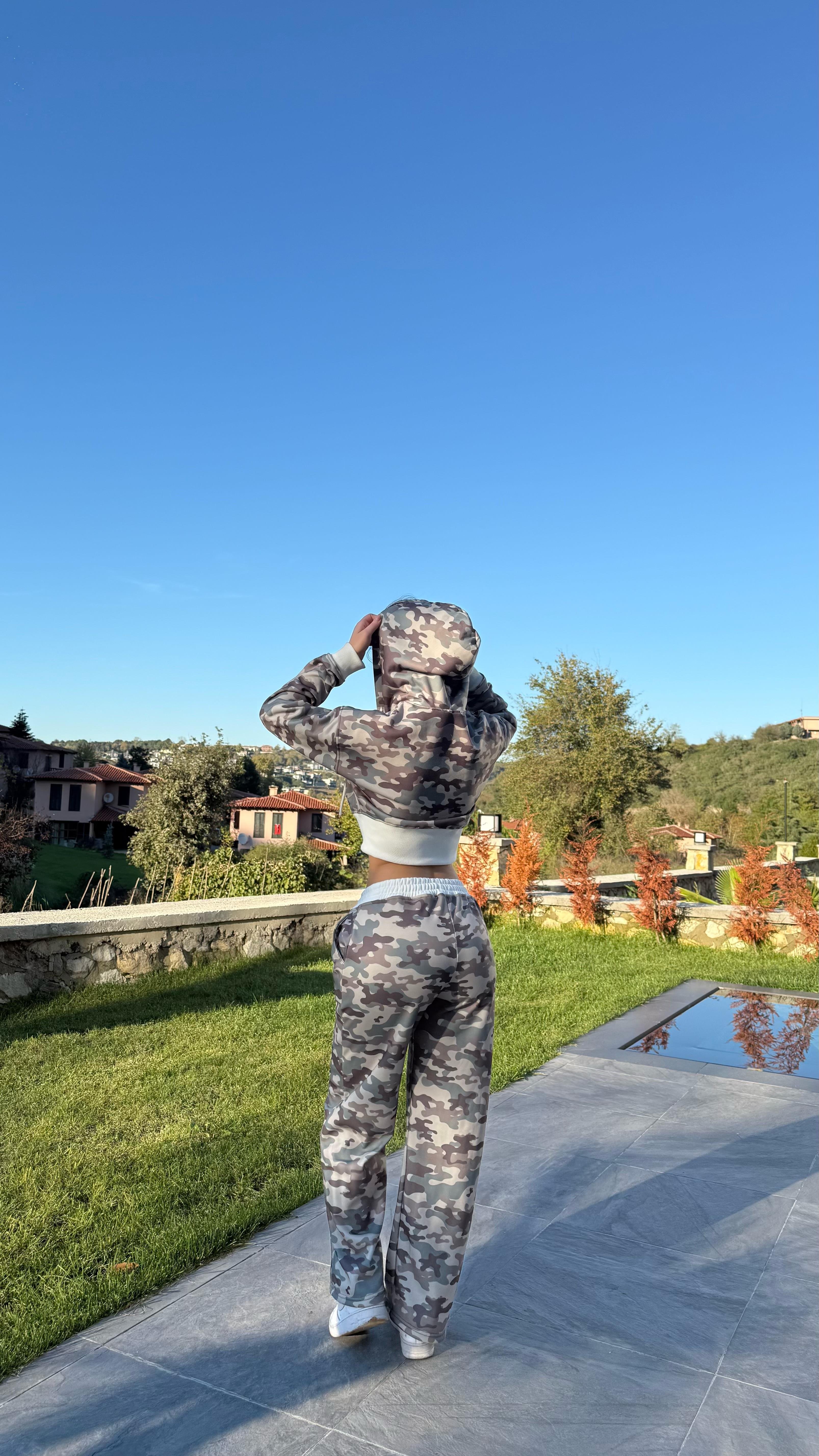 Kamuflaj Crop Takım Yeşil