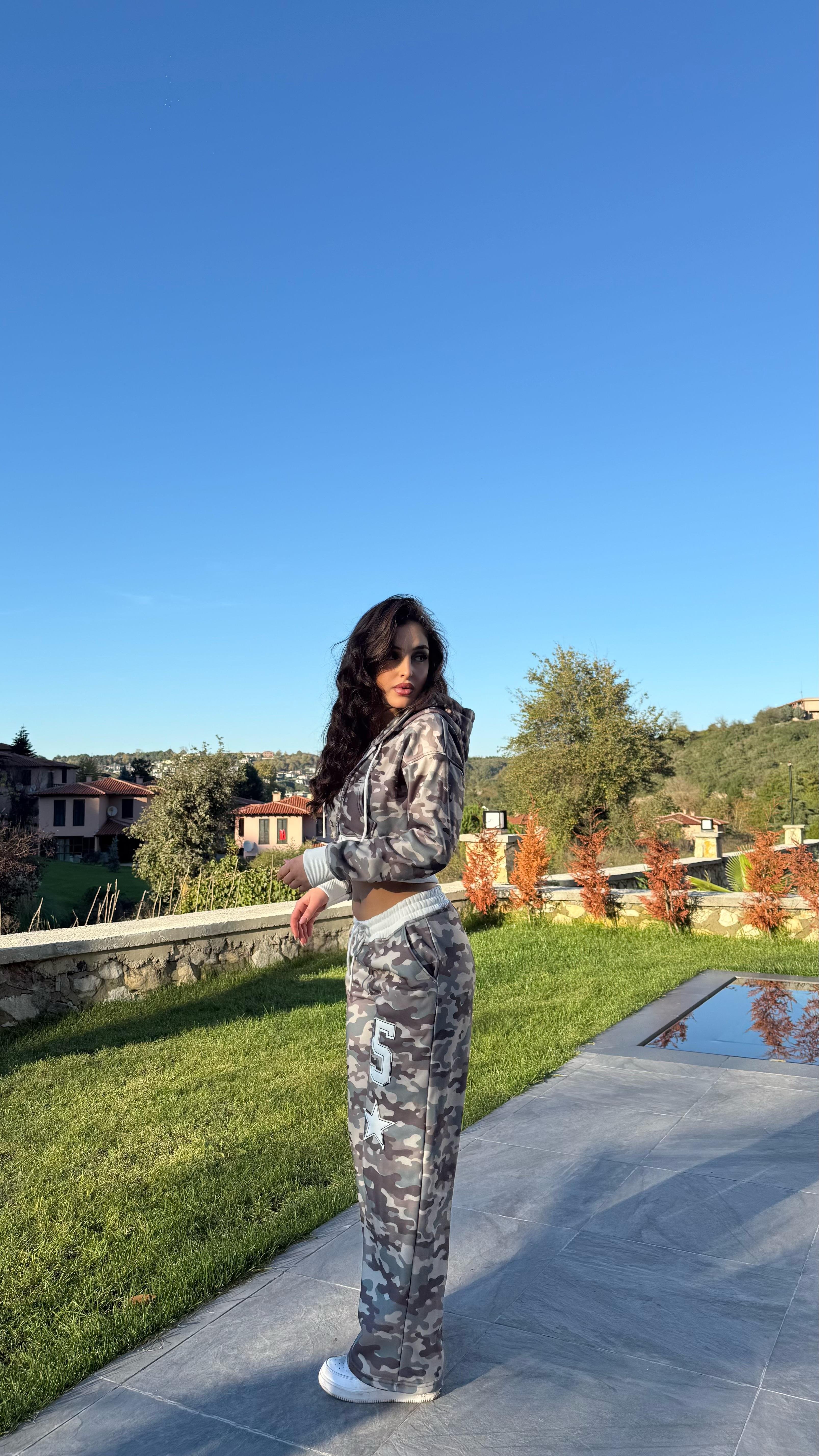 Kamuflaj Crop Takım Yeşil