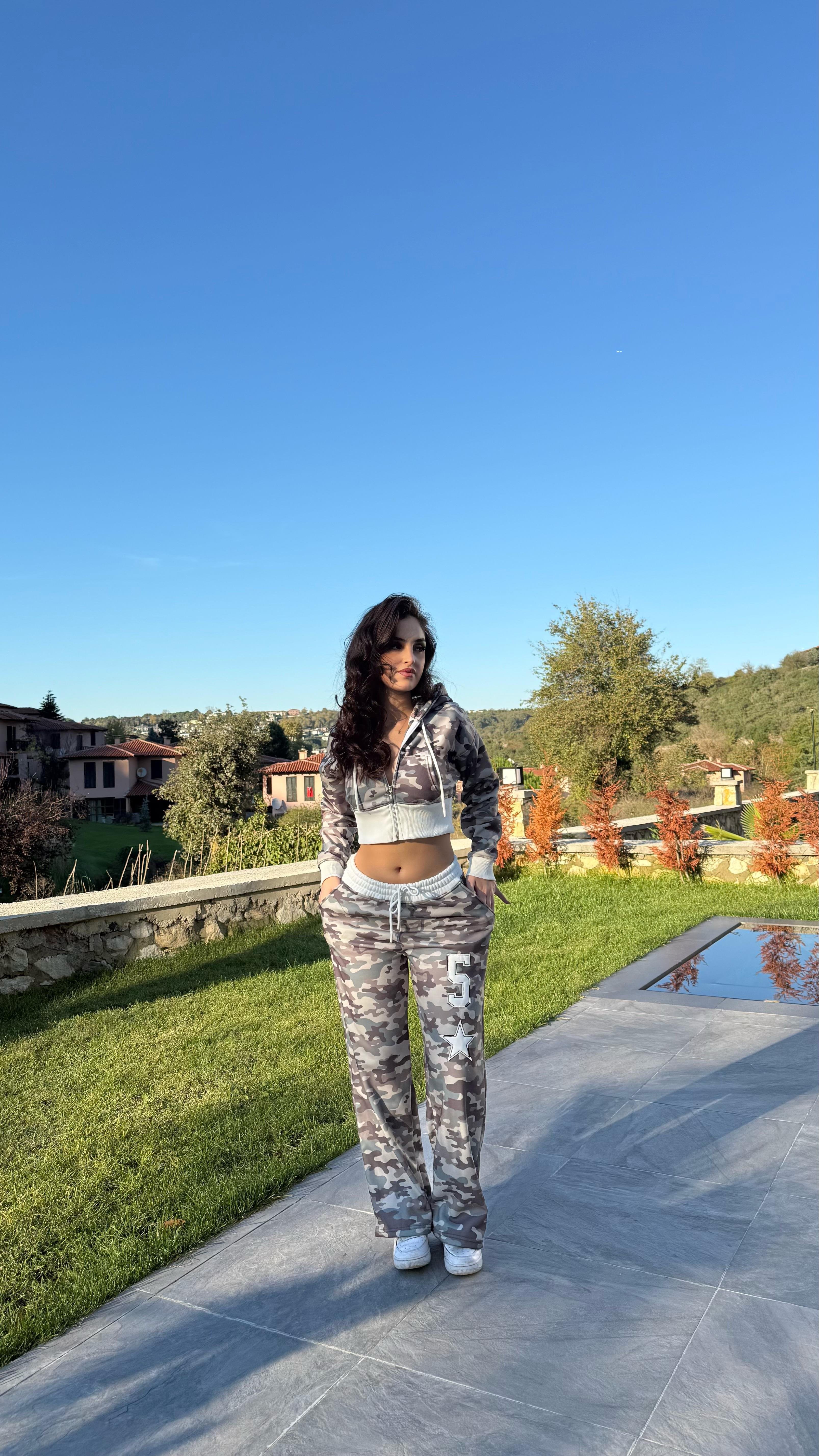 Kamuflaj Crop Takım Yeşil