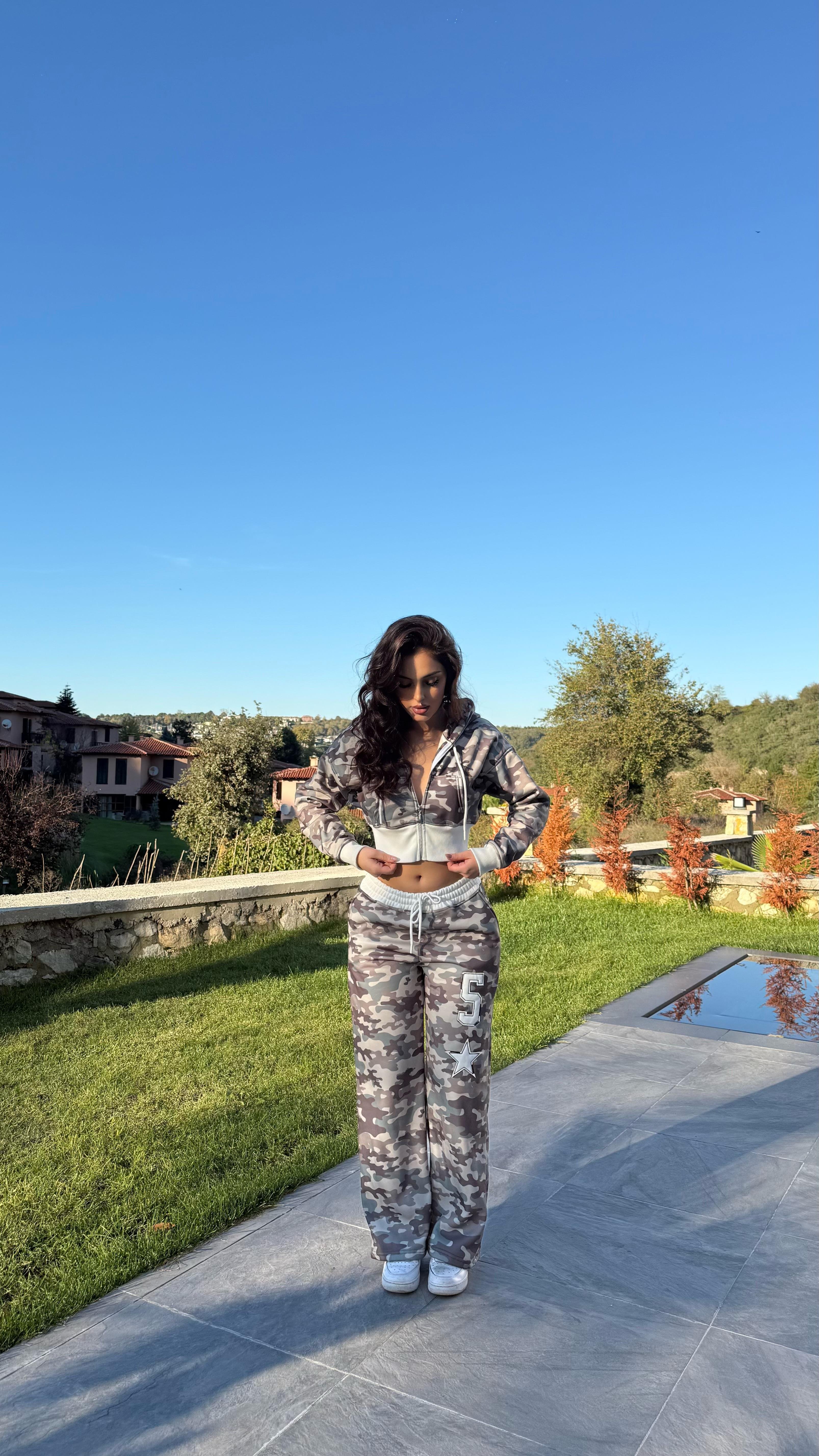 Kamuflaj Crop Takım Yeşil