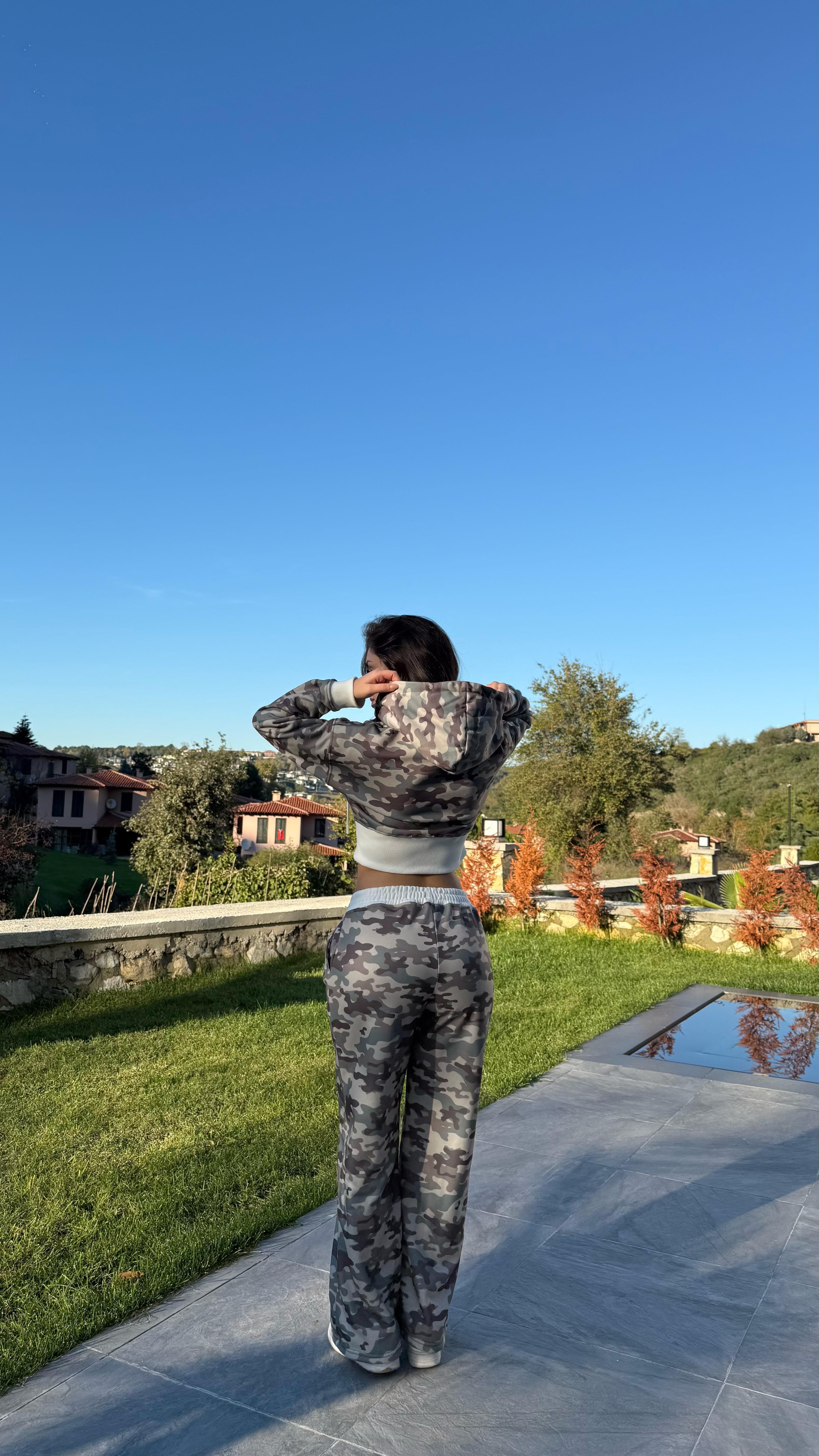 Kamuflaj Crop Takım Yeşil