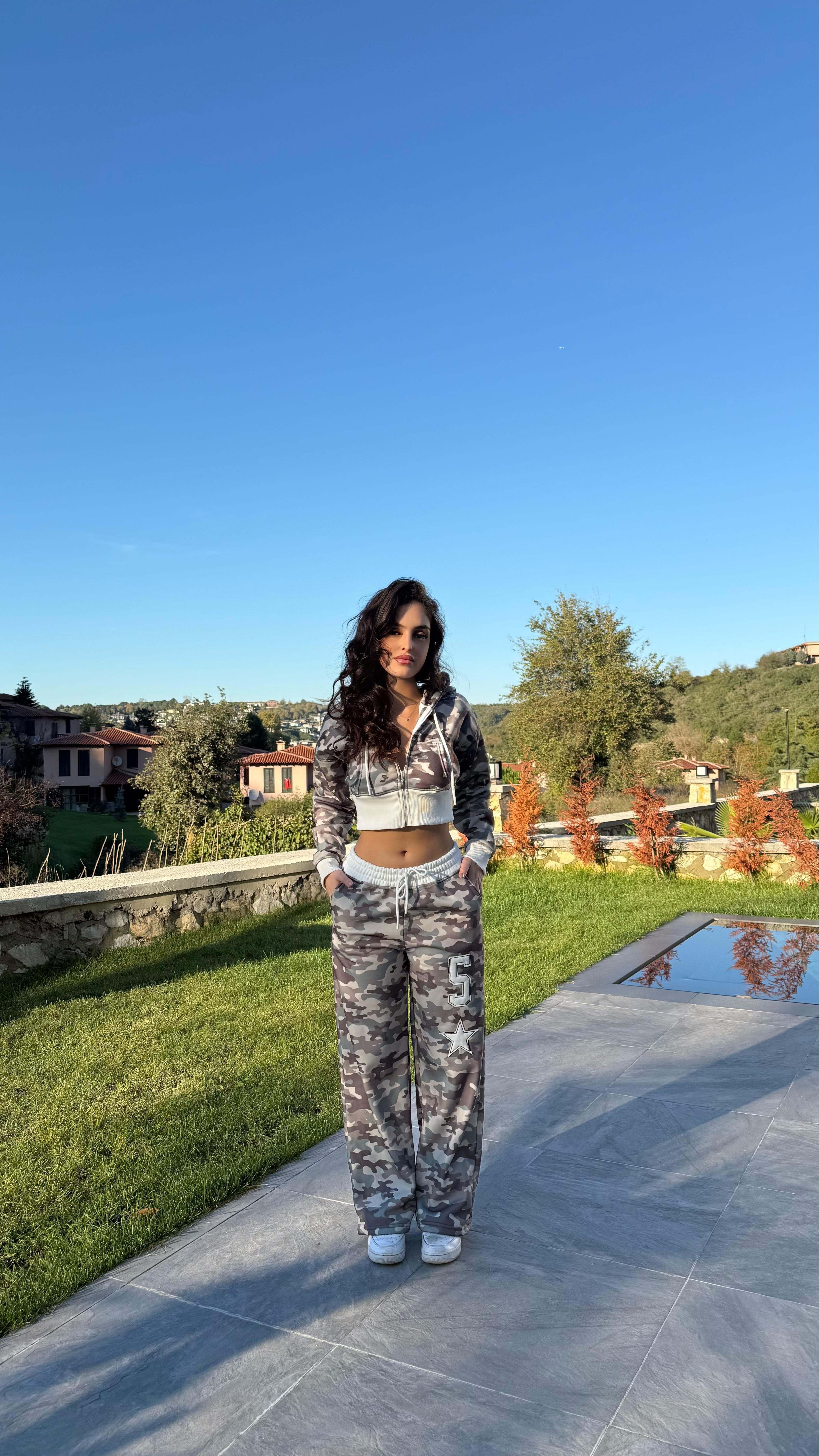 Kamuflaj Crop Takım Yeşil