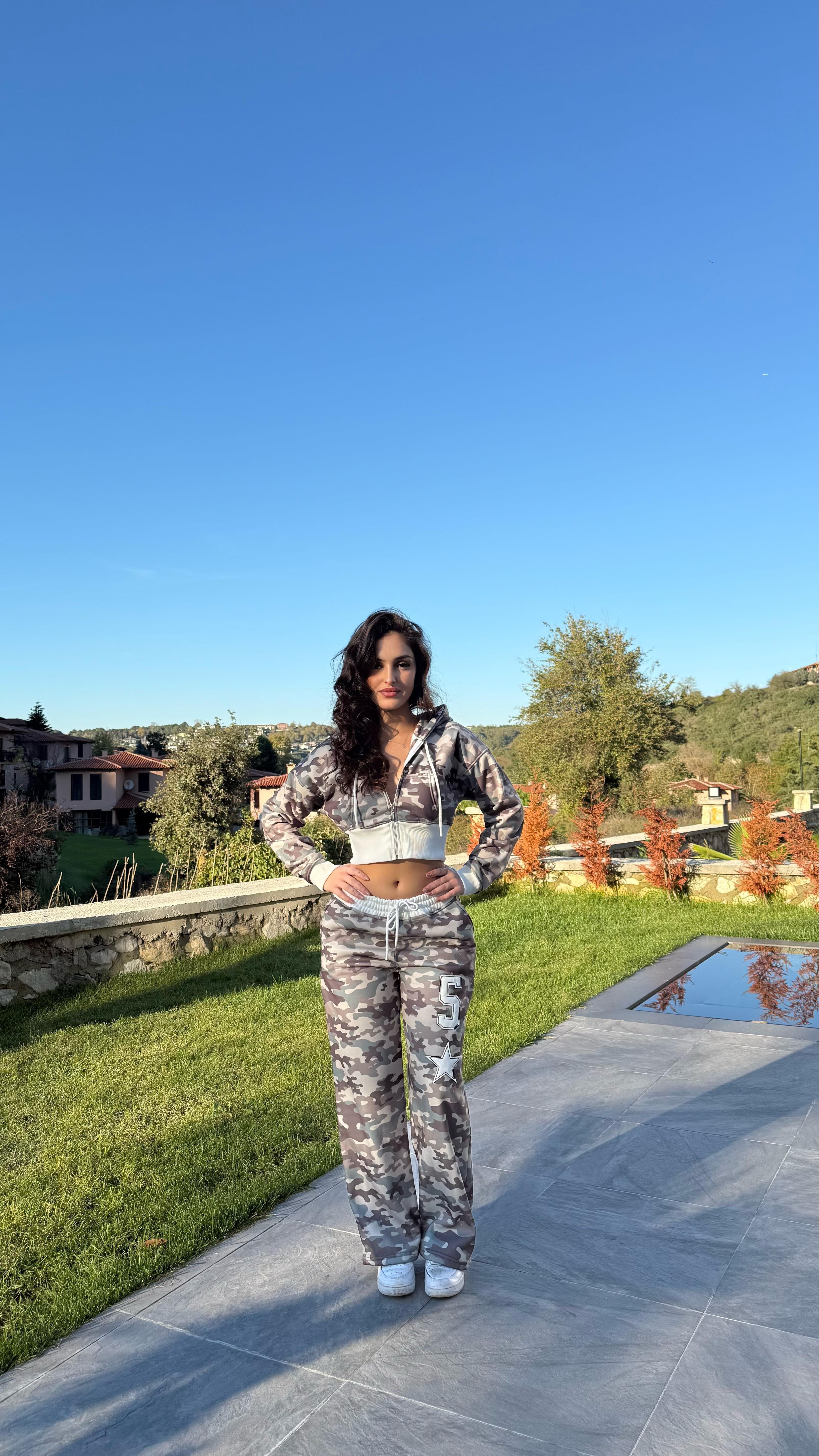 Kamuflaj Crop Takım Yeşil