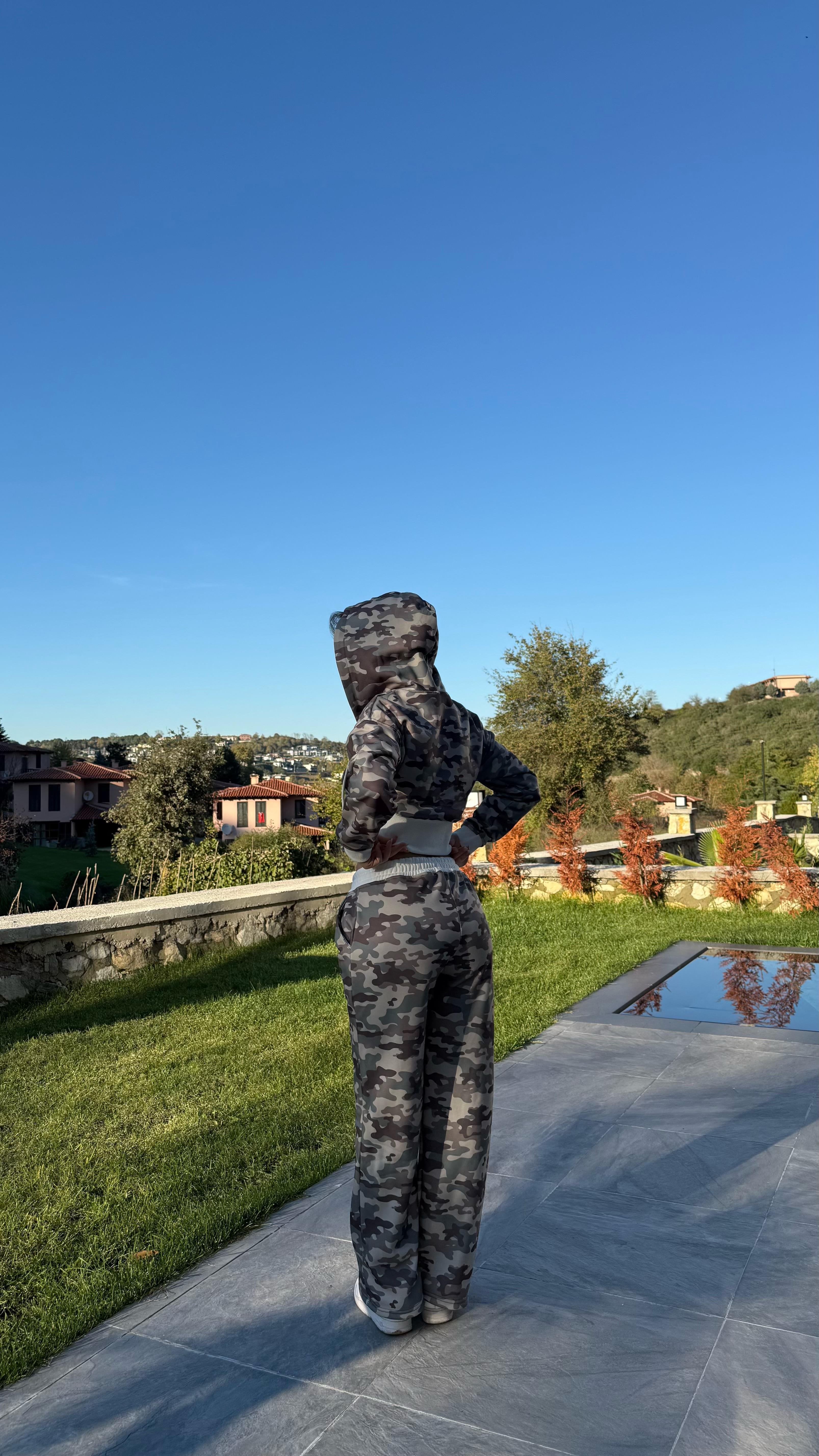 Kamuflaj Crop Takım Yeşil