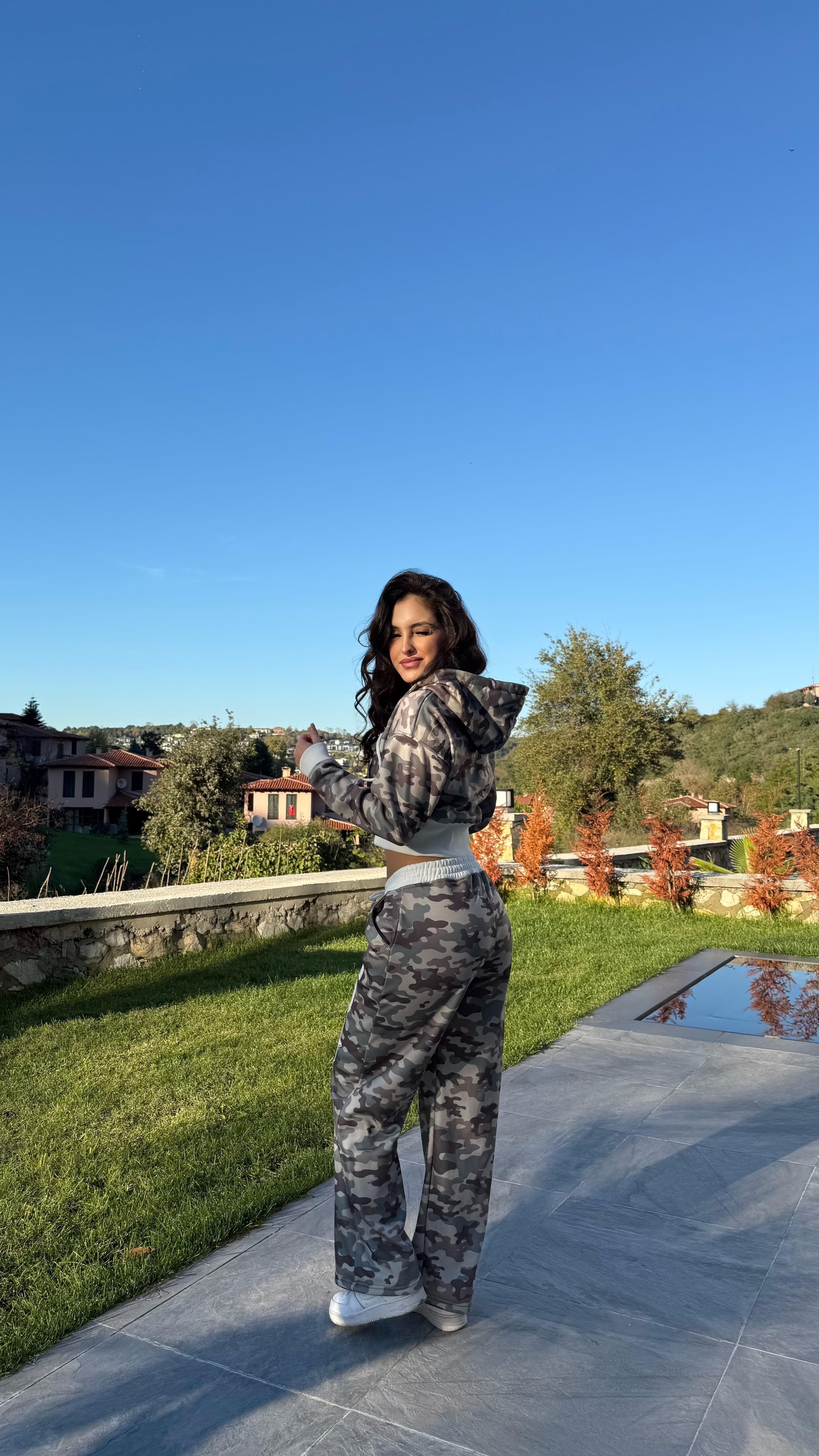 Kamuflaj Crop Takım Yeşil